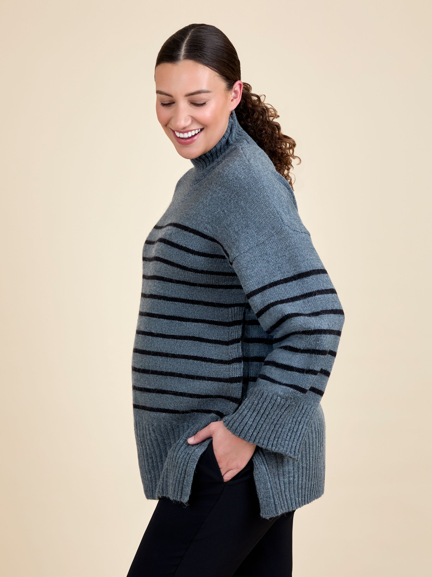 Charcoal Striped Turtleneck Maternity And Nursing Jumper - Image 1 of 3
