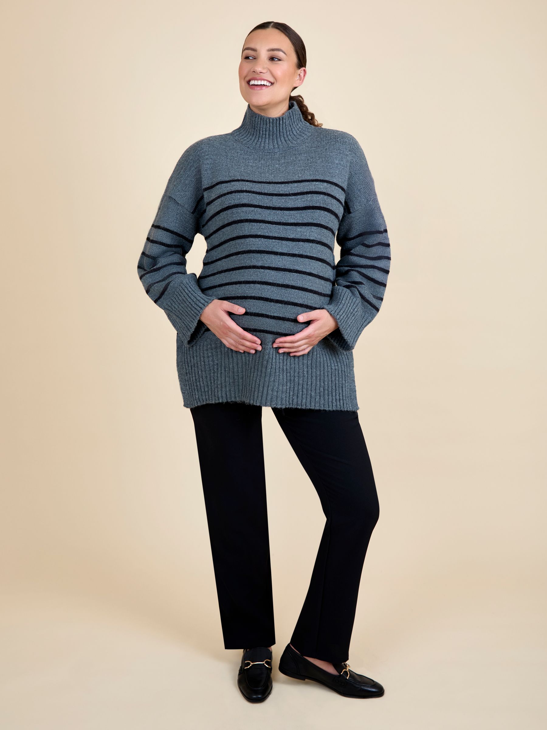 Charcoal Striped Turtleneck Maternity And Nursing Jumper - Image 3 of 3