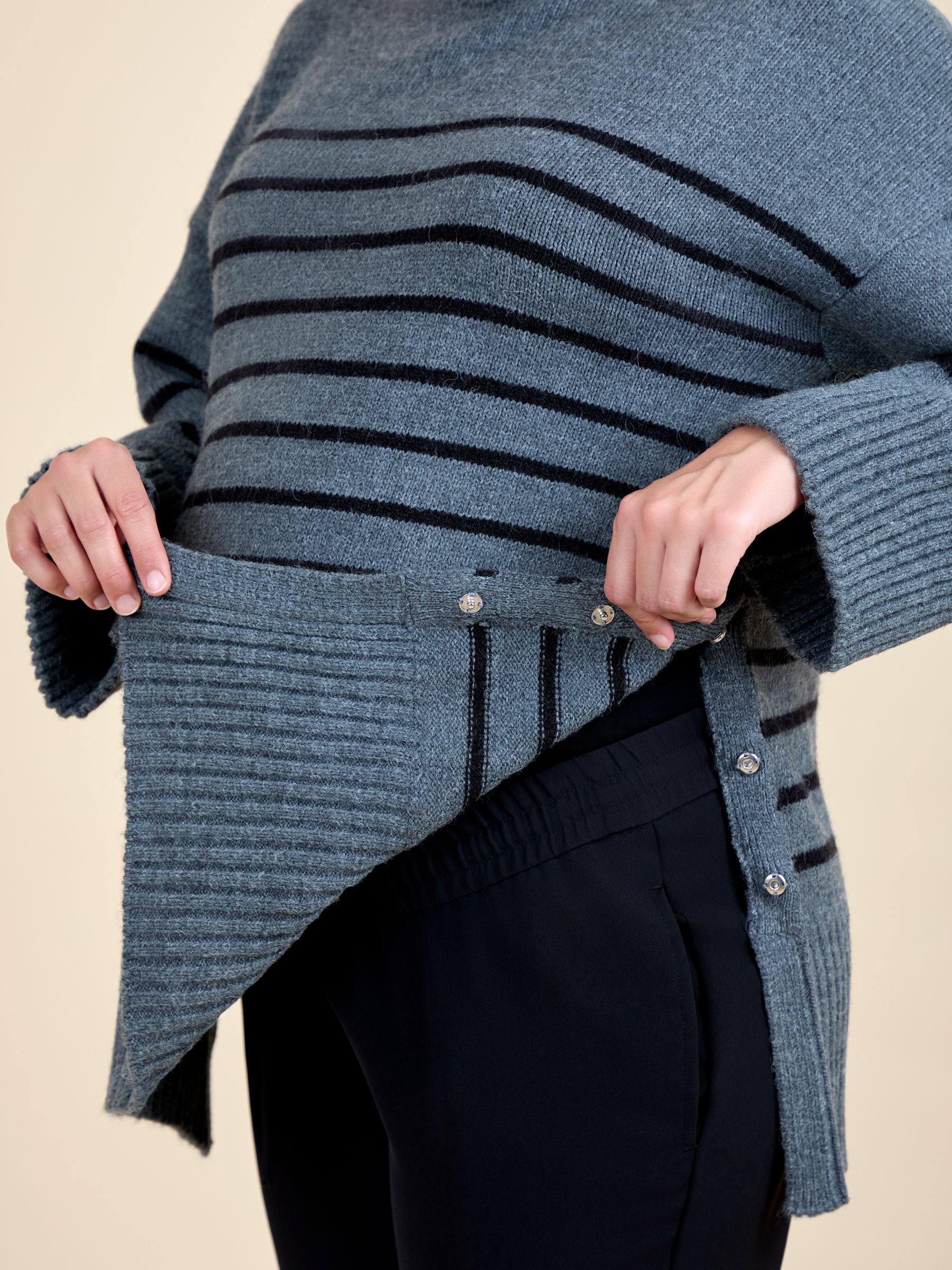 Charcoal Striped Turtleneck Maternity And Nursing Jumper - Image 5 of 5 Charcoal Striped Turtleneck Maternity And Nursing Jumper - Image 5 of 5