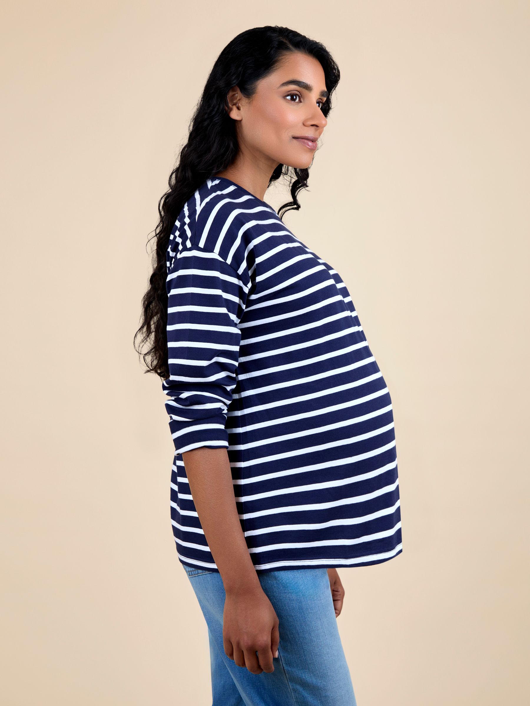 Blue Stripe Long Sleeve Boyfriend Maternity T-Shirt - Image 2 of 4