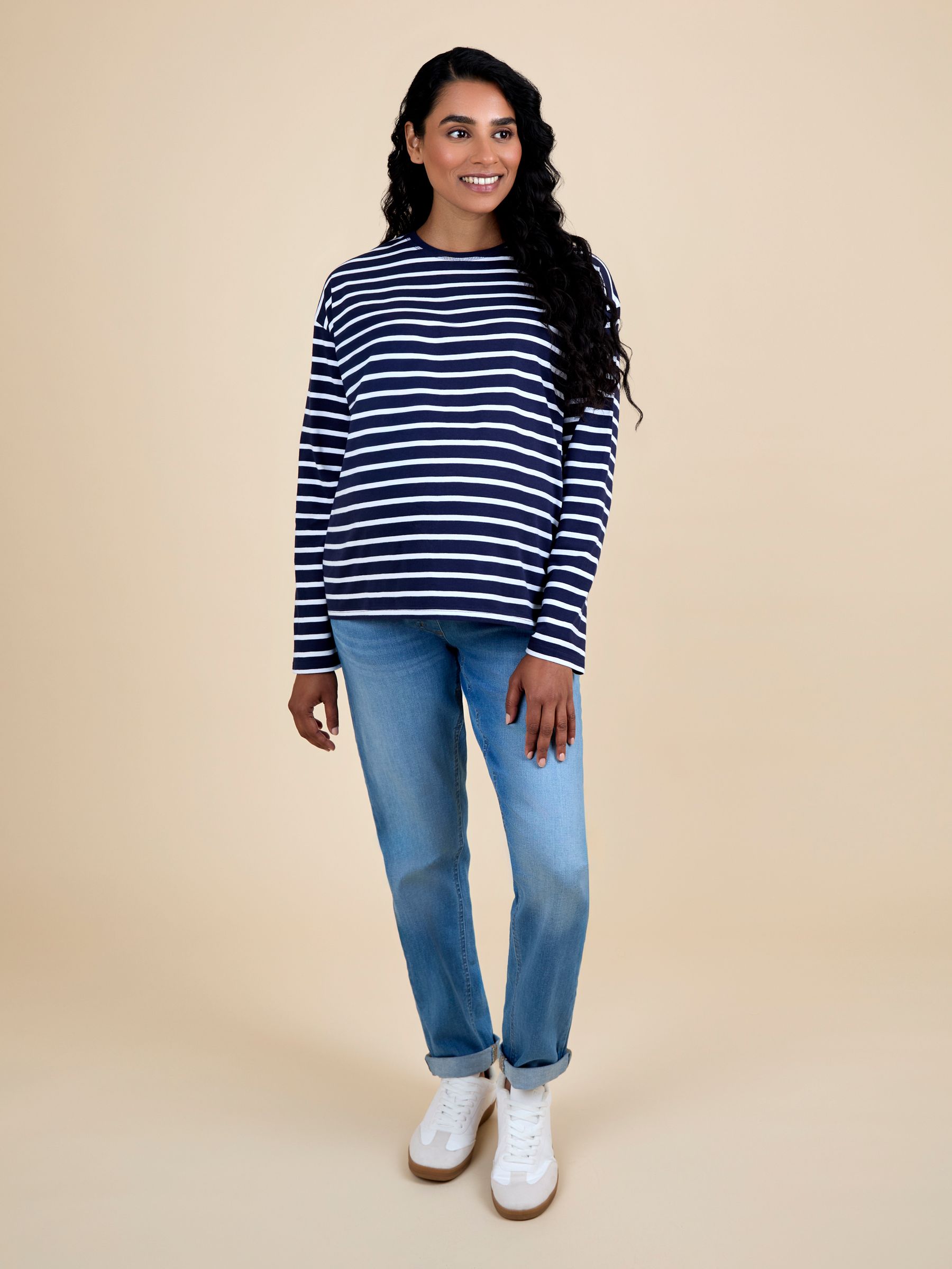 Blue Stripe Long Sleeve Boyfriend Maternity T-Shirt - Image 4 of 4