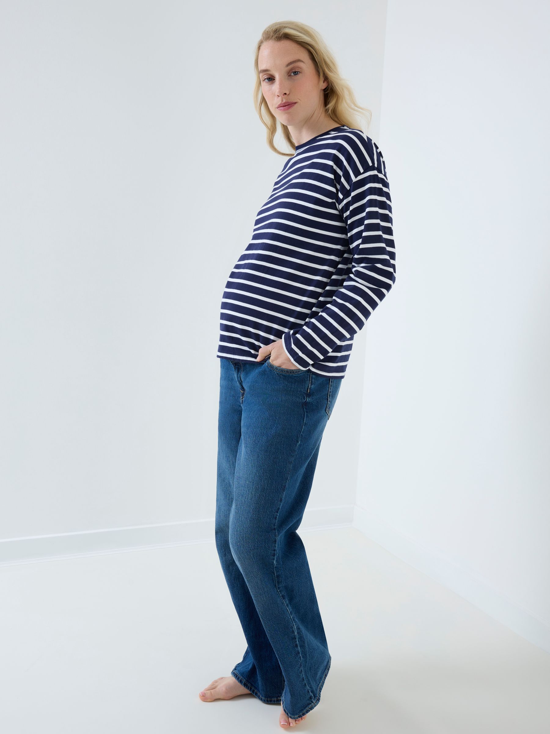 Navy Stripe Long Sleeve Boyfriend Maternity T-Shirt - Image 5 of 5