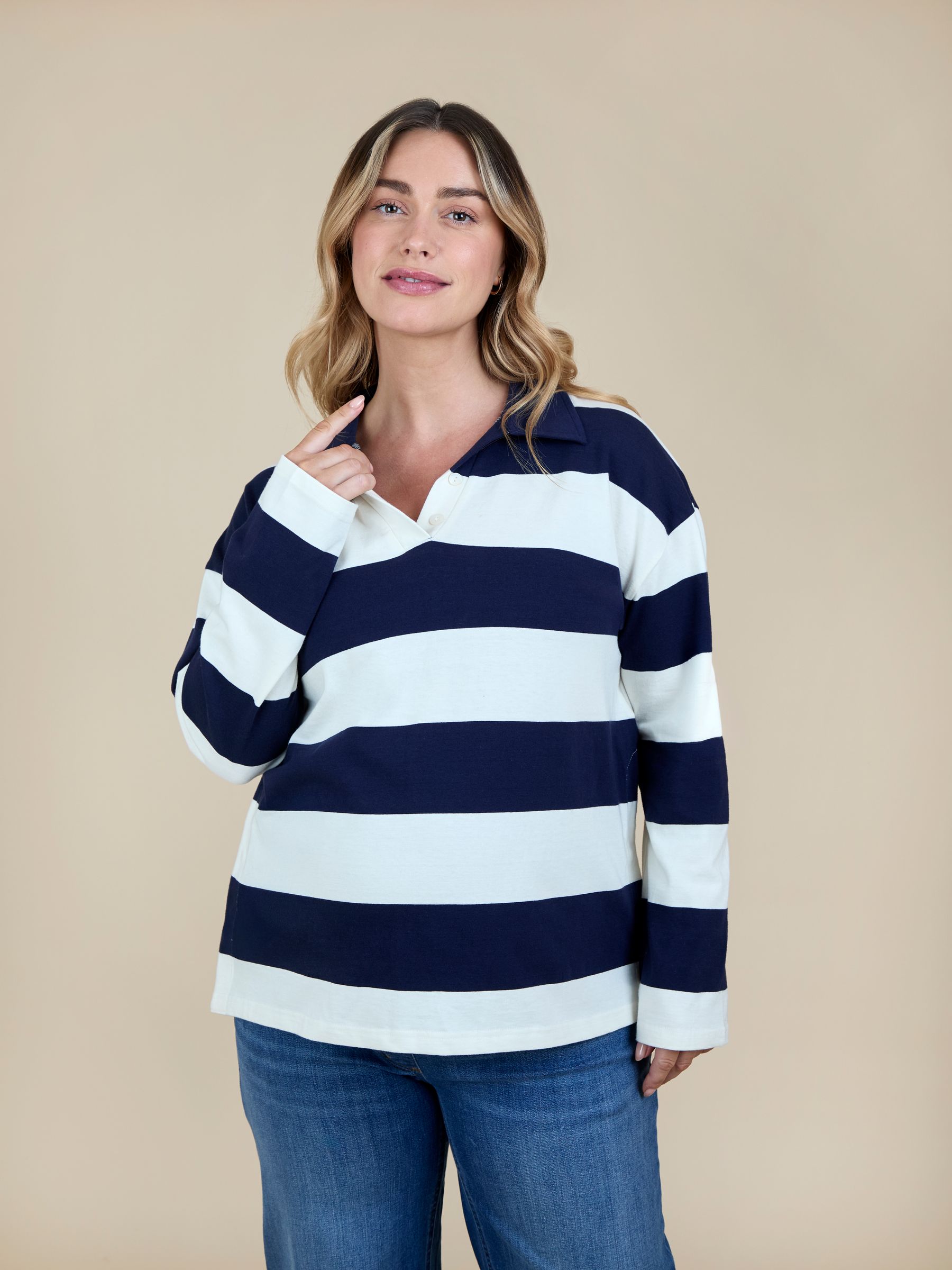 Navy White Stripe Rugby Polo Maternity Top - Image 2 of 5
