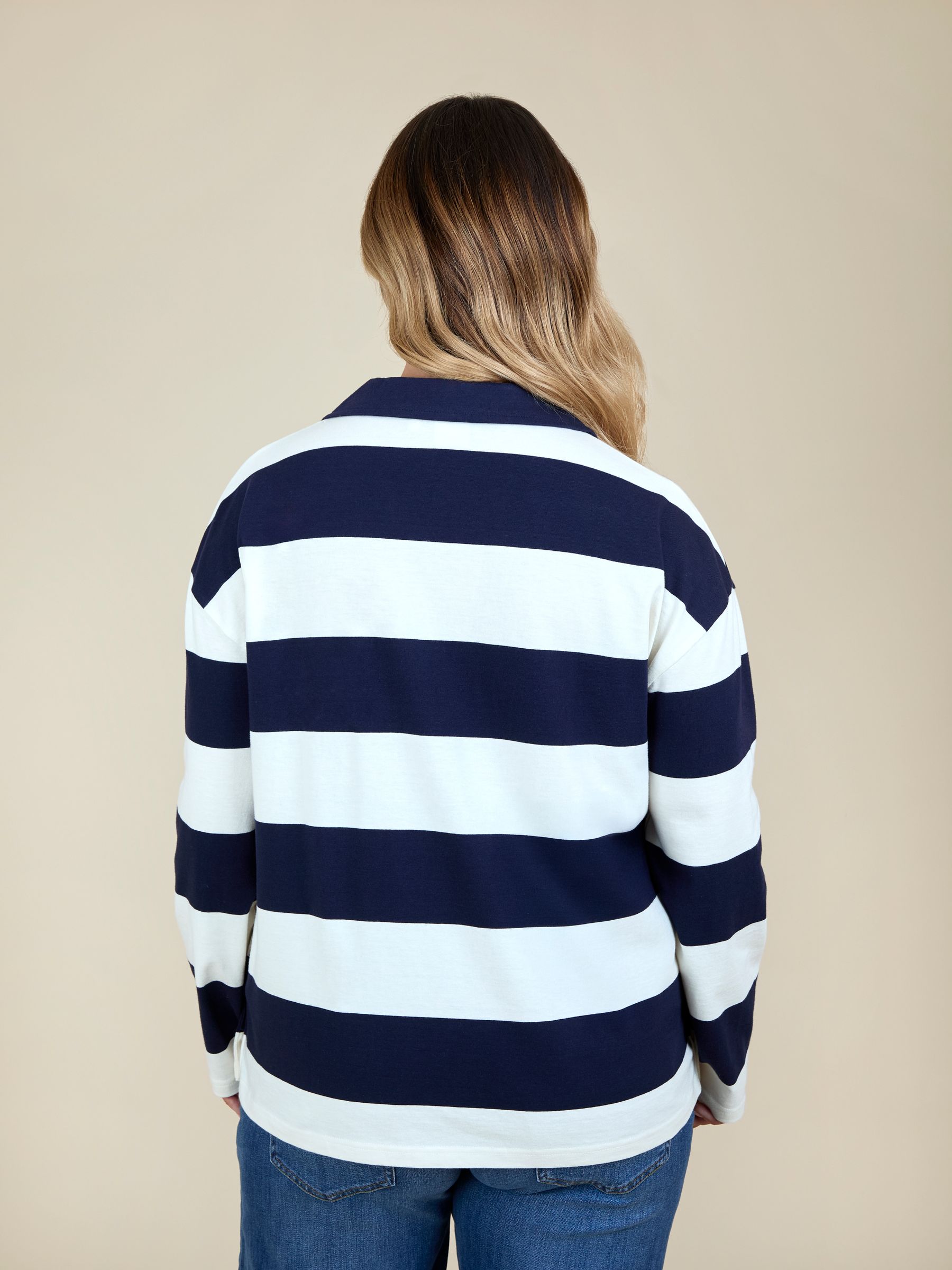 Navy White Stripe Rugby Polo Maternity Top - Image 3 of 5