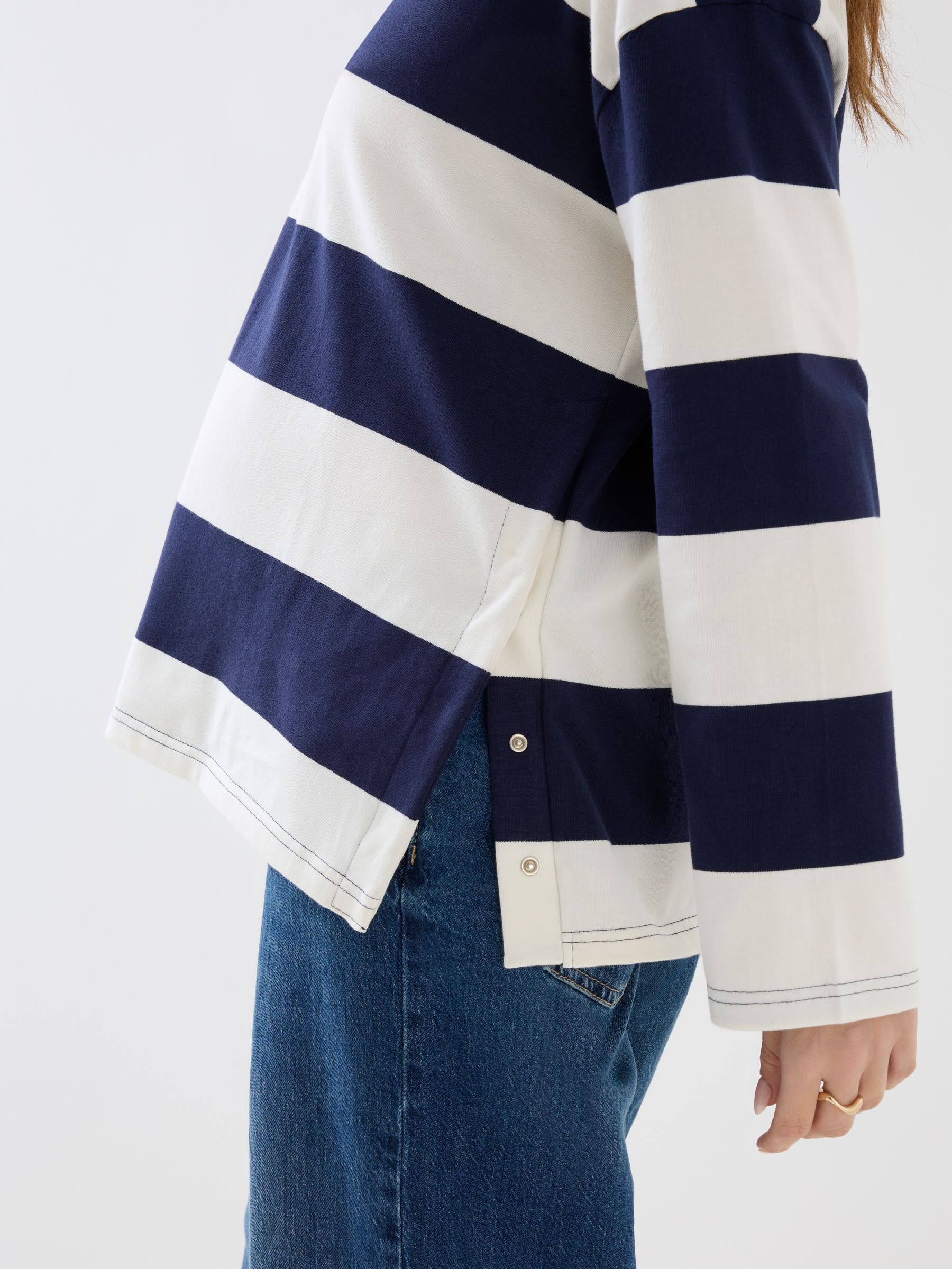 Navy White Stripe Rugby Polo Maternity Top - Image 6 of 7