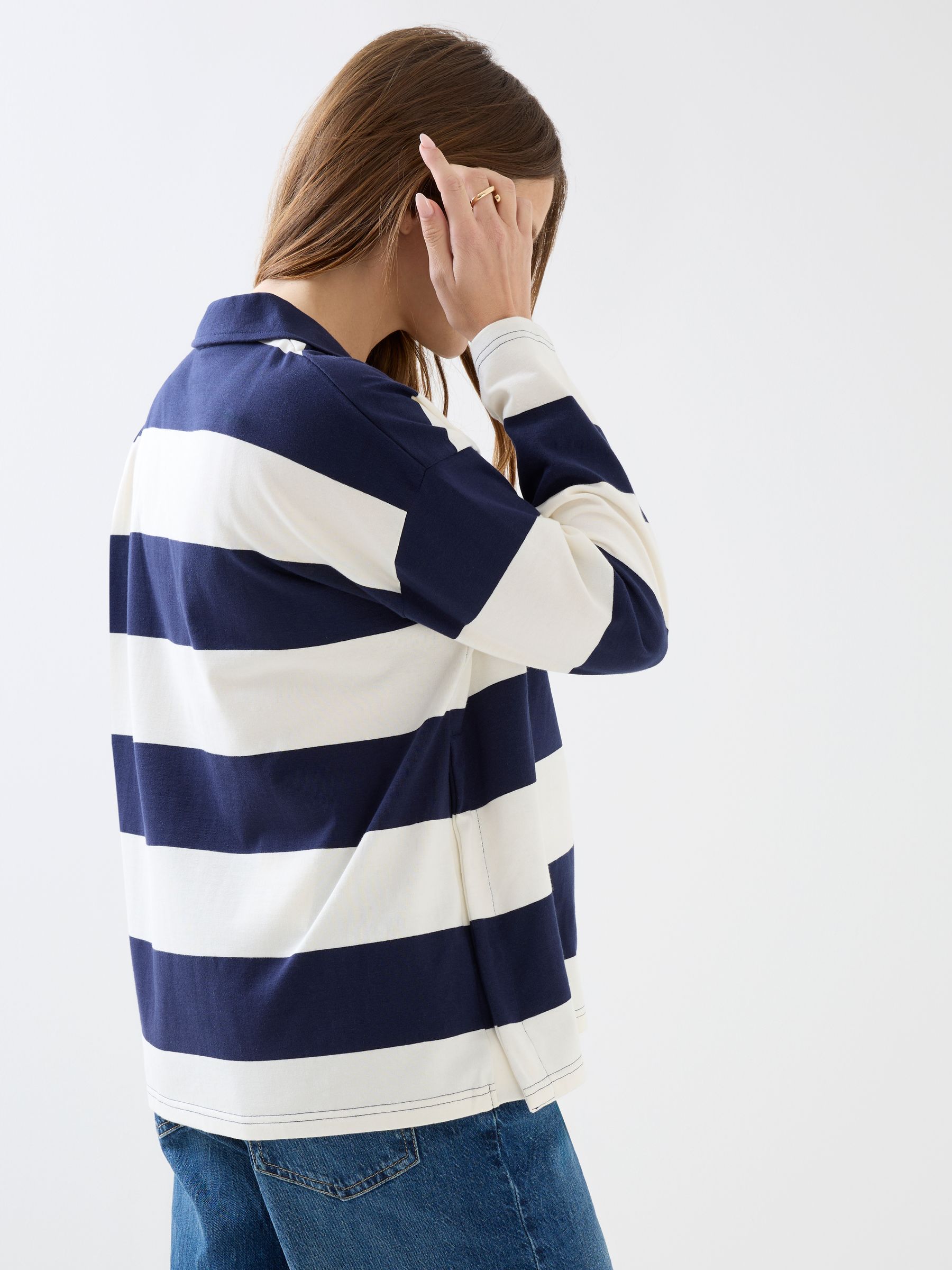 Navy White Stripe Rugby Polo Maternity Top - Image 7 of 7