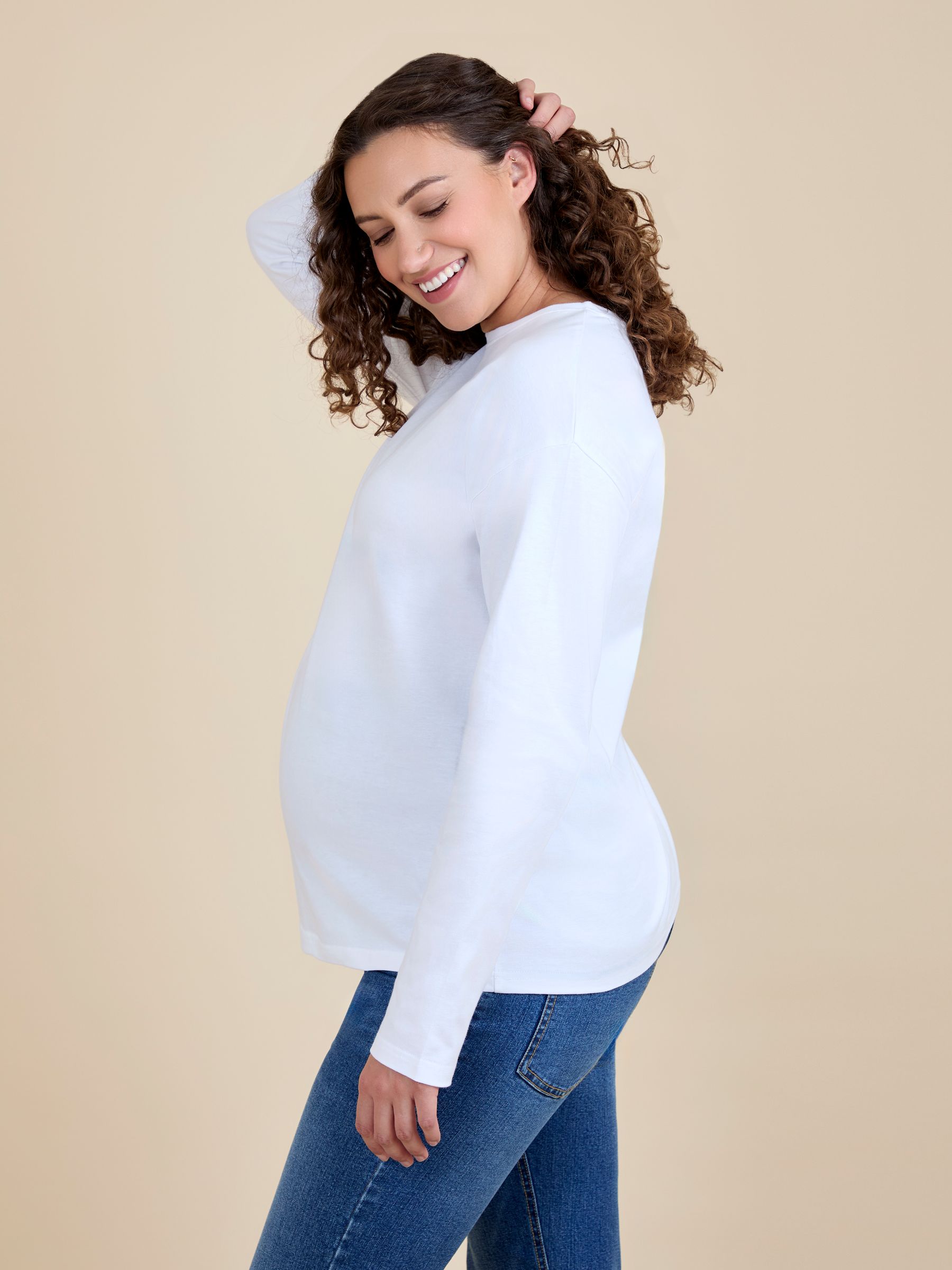 White Long Sleeve Boyfriend Maternity T-Shirt - Image 3 of 4