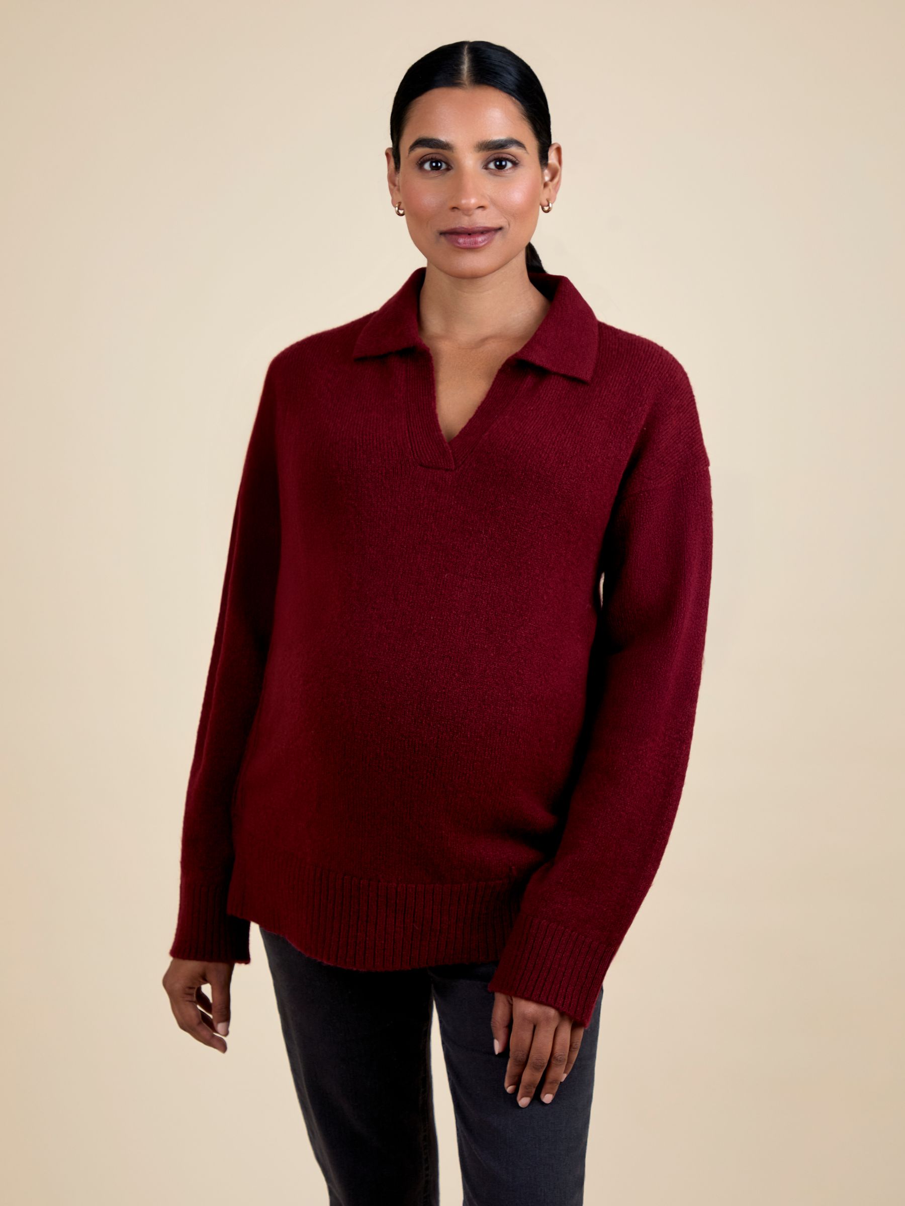 Burgundy Collared Maternity And Nursing Jumper - Image 1 of 5