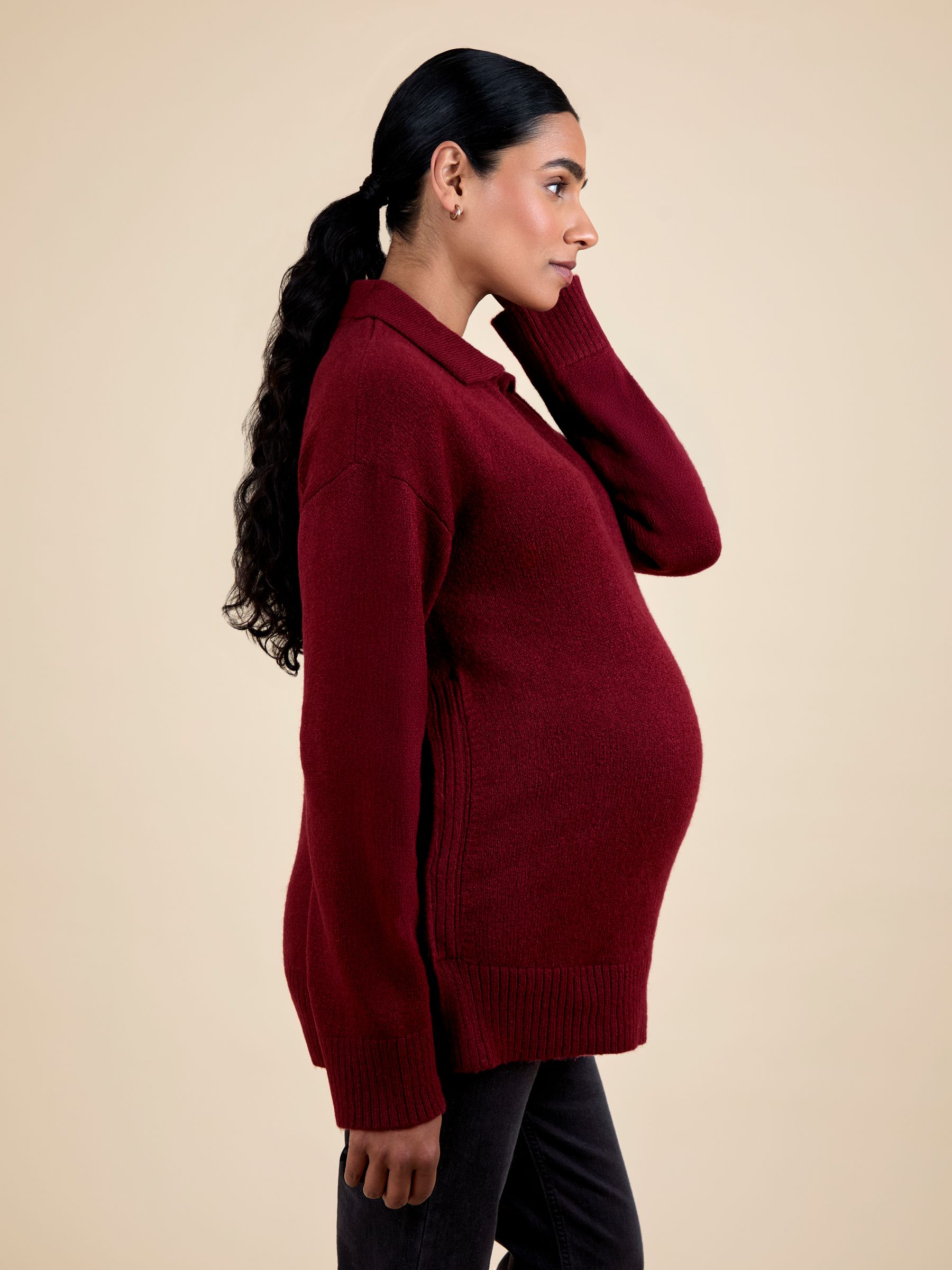 Burgundy Collared Maternity And Nursing Jumper - Image 2 of 5