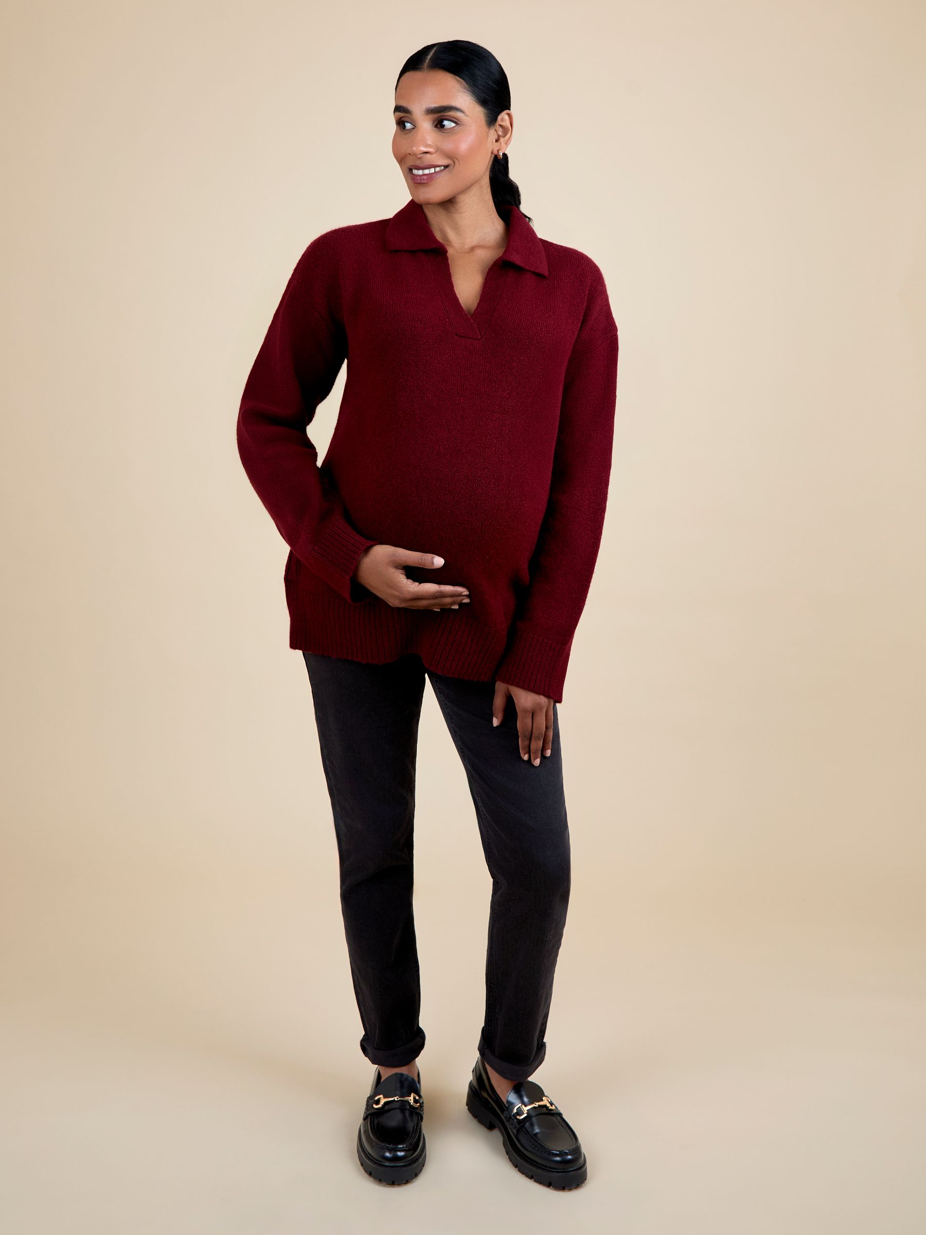 Burgundy Collared Maternity And Nursing Jumper - Image 4 of 5