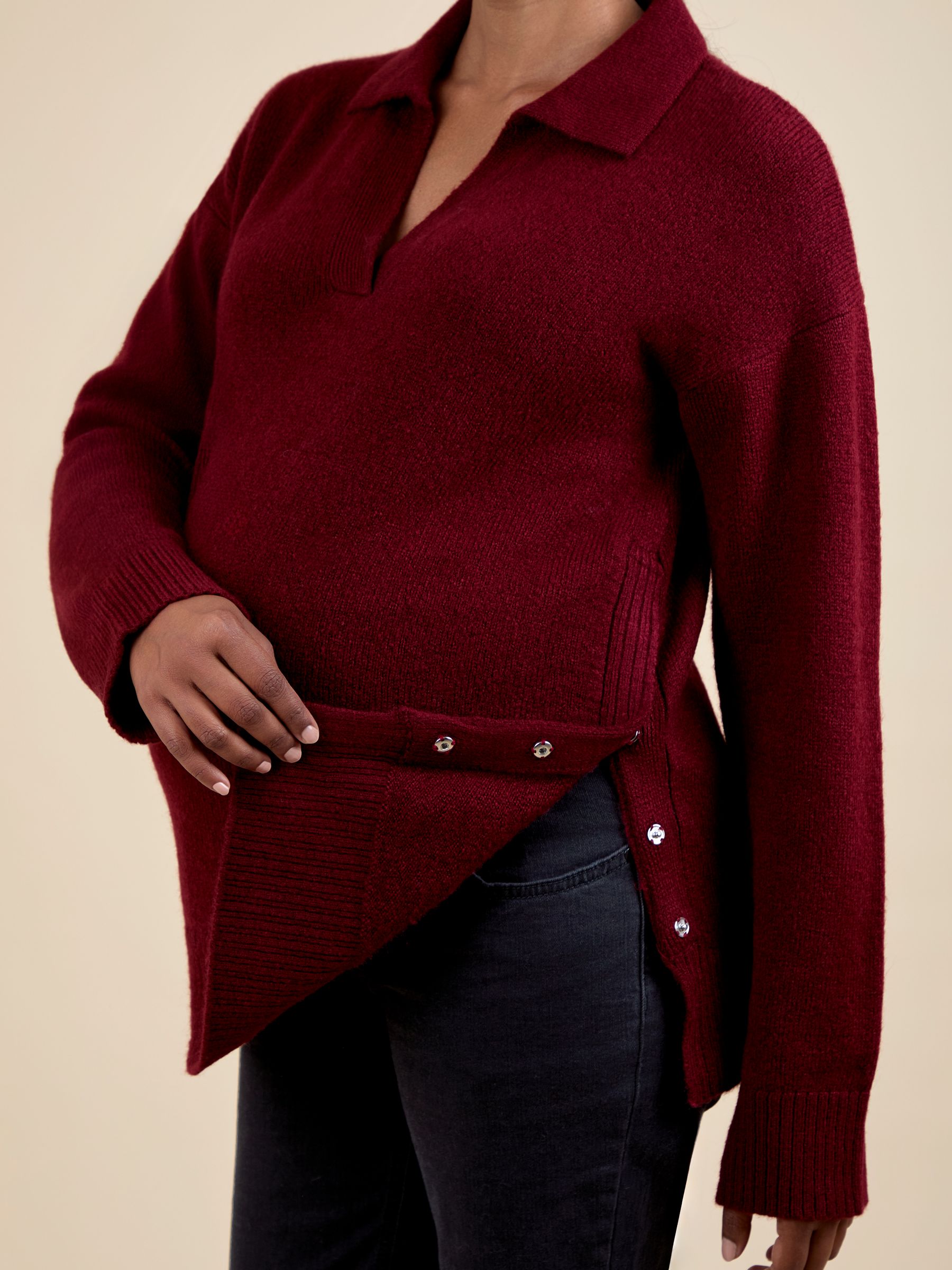 Burgundy Collared Maternity And Nursing Jumper - Image 5 of 5