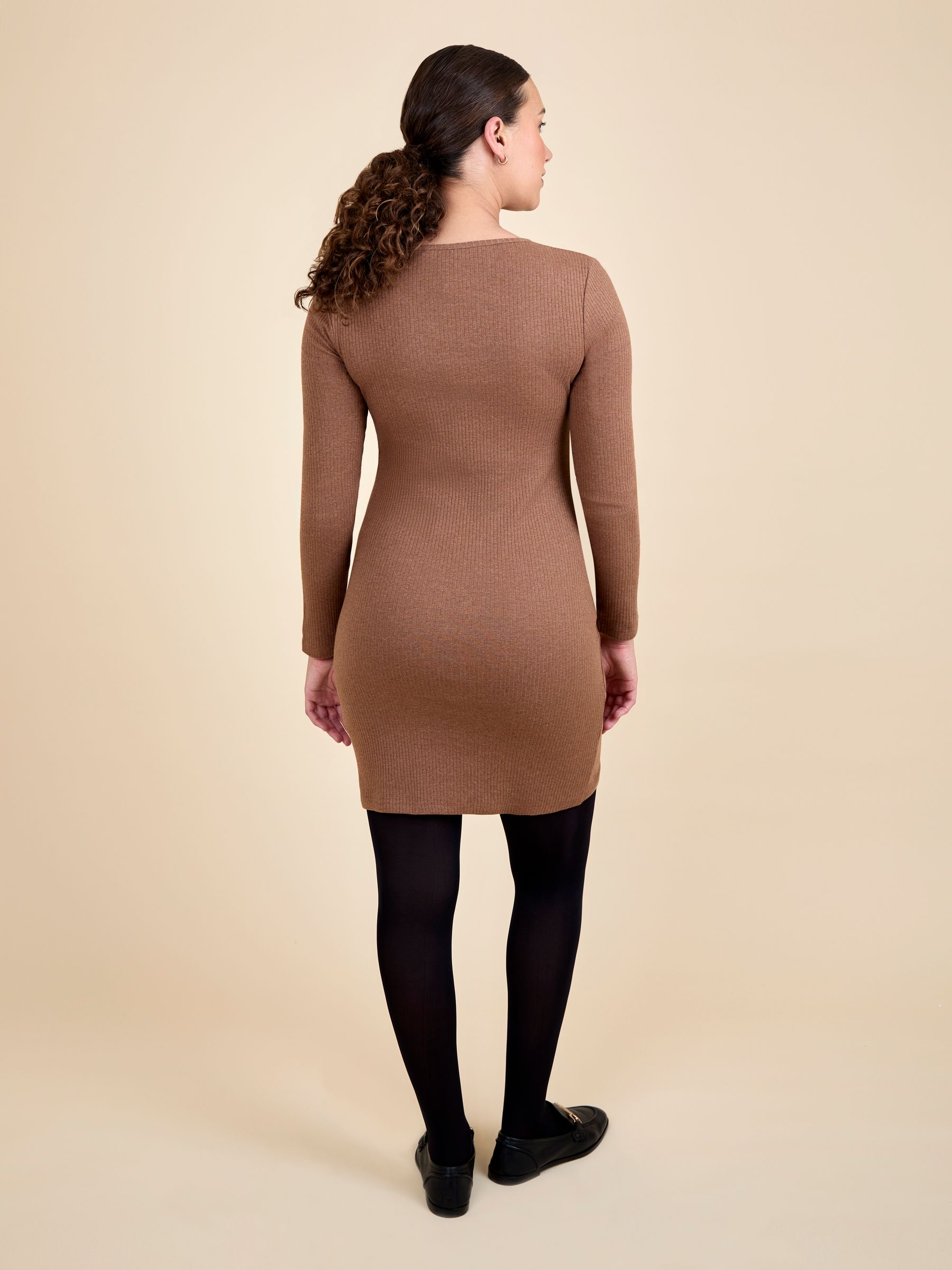 Gold Ribbed Mini Maternity & Nursing Dress - Image 3 of 5