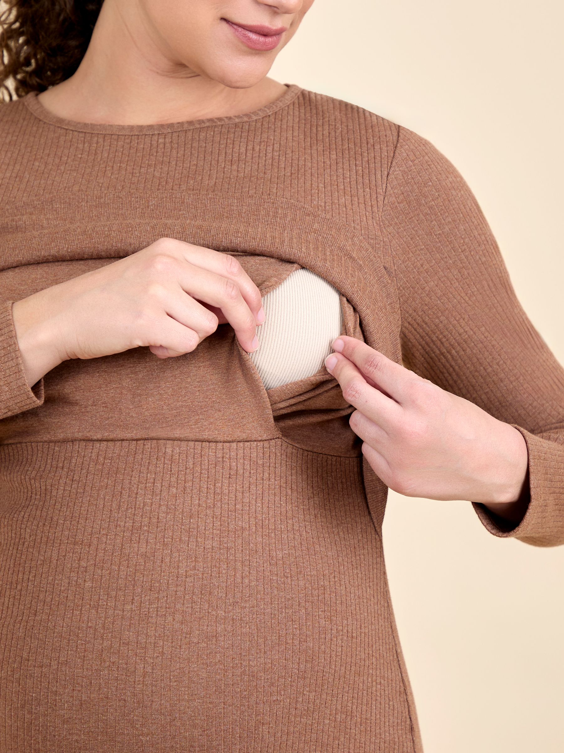 Gold Ribbed Mini Maternity & Nursing Dress - Image 5 of 5