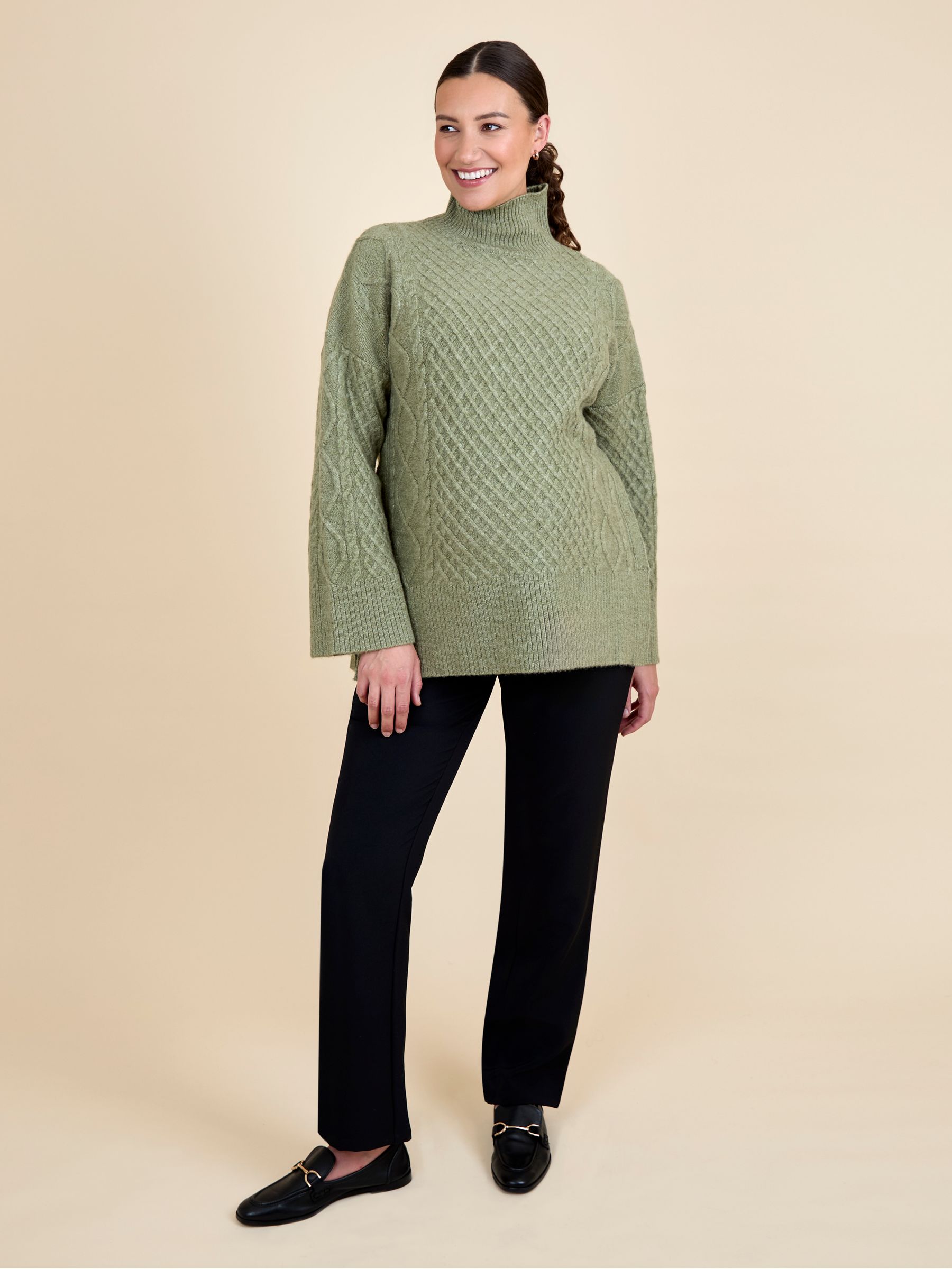 Khaki Cable Turtleneck Maternity And Nursing Jumper - Image 3 of 3