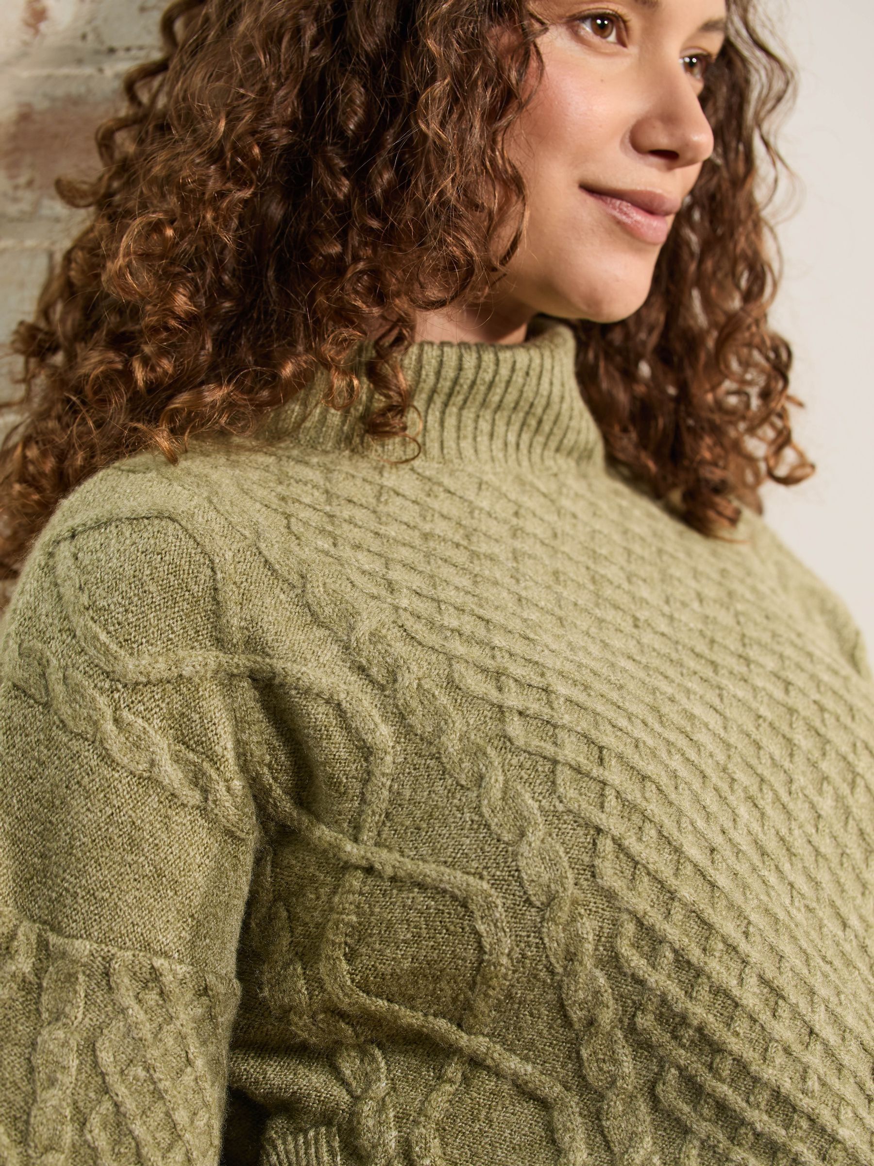 Khaki Cable Turtleneck Maternity And Nursing Jumper - Image 5 of 10