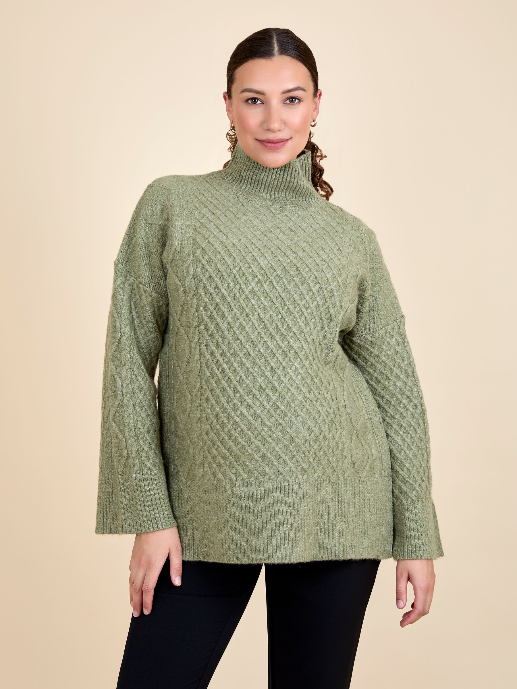 Khaki Cable Turtleneck Maternity And Nursing Jumper - Image 6 of 10