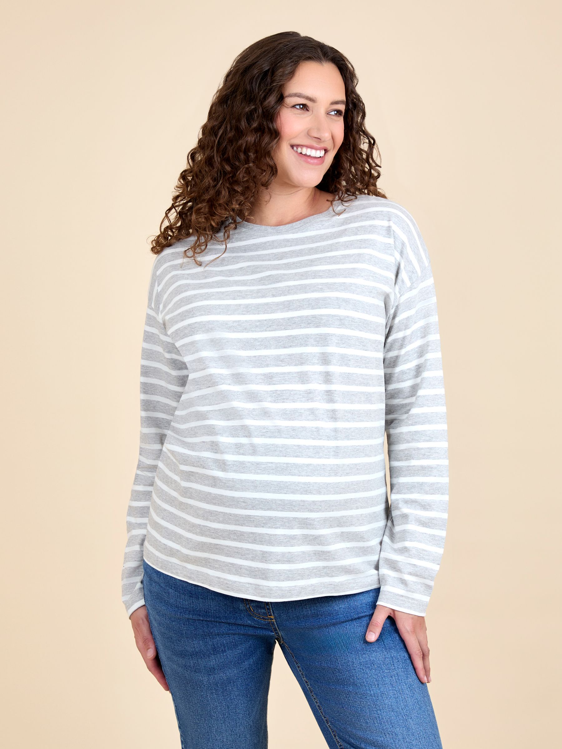Grey Stripe Long Sleeve Boyfriend Maternity T-Shirt - Image 1 of 4
