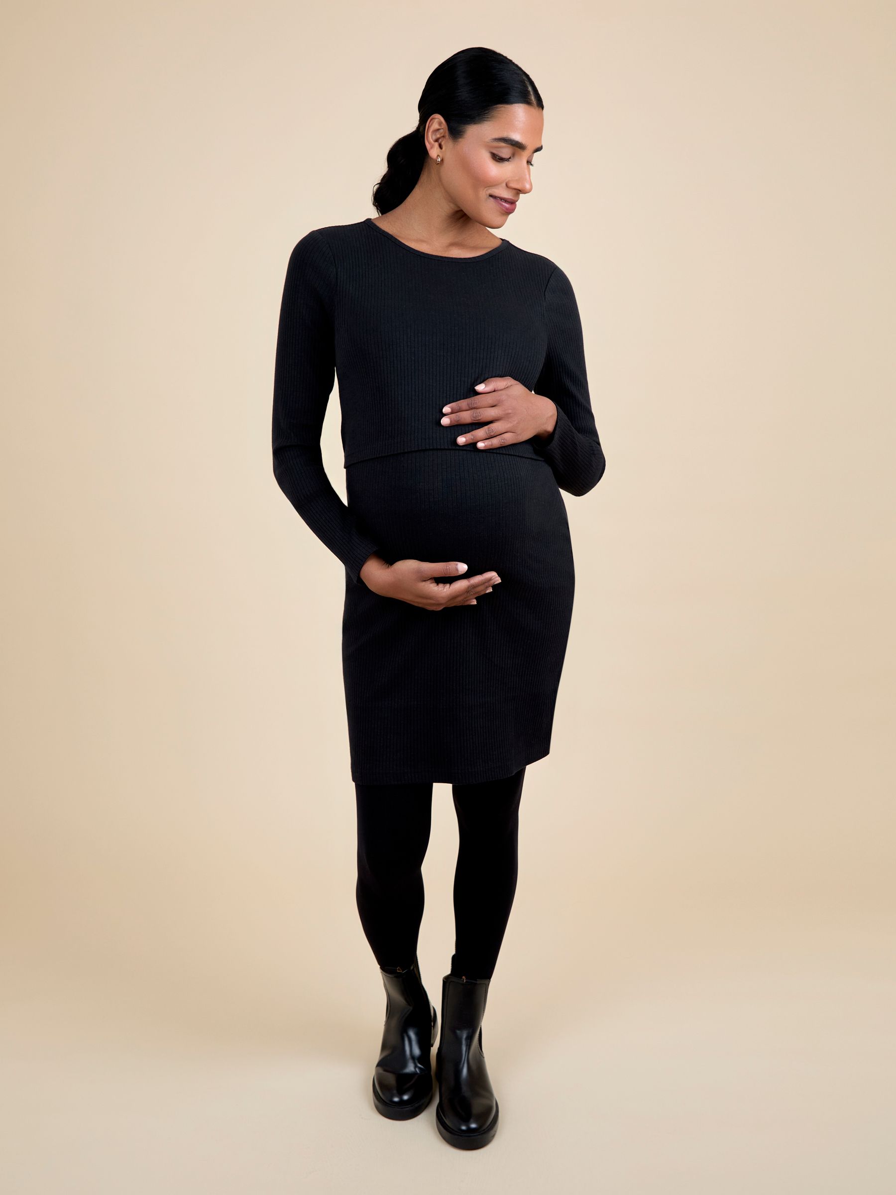 black ribbed mini dress long sleeve Black Ribbed Knit Scoop Neck Long Sleeve Mini Dress main image 0