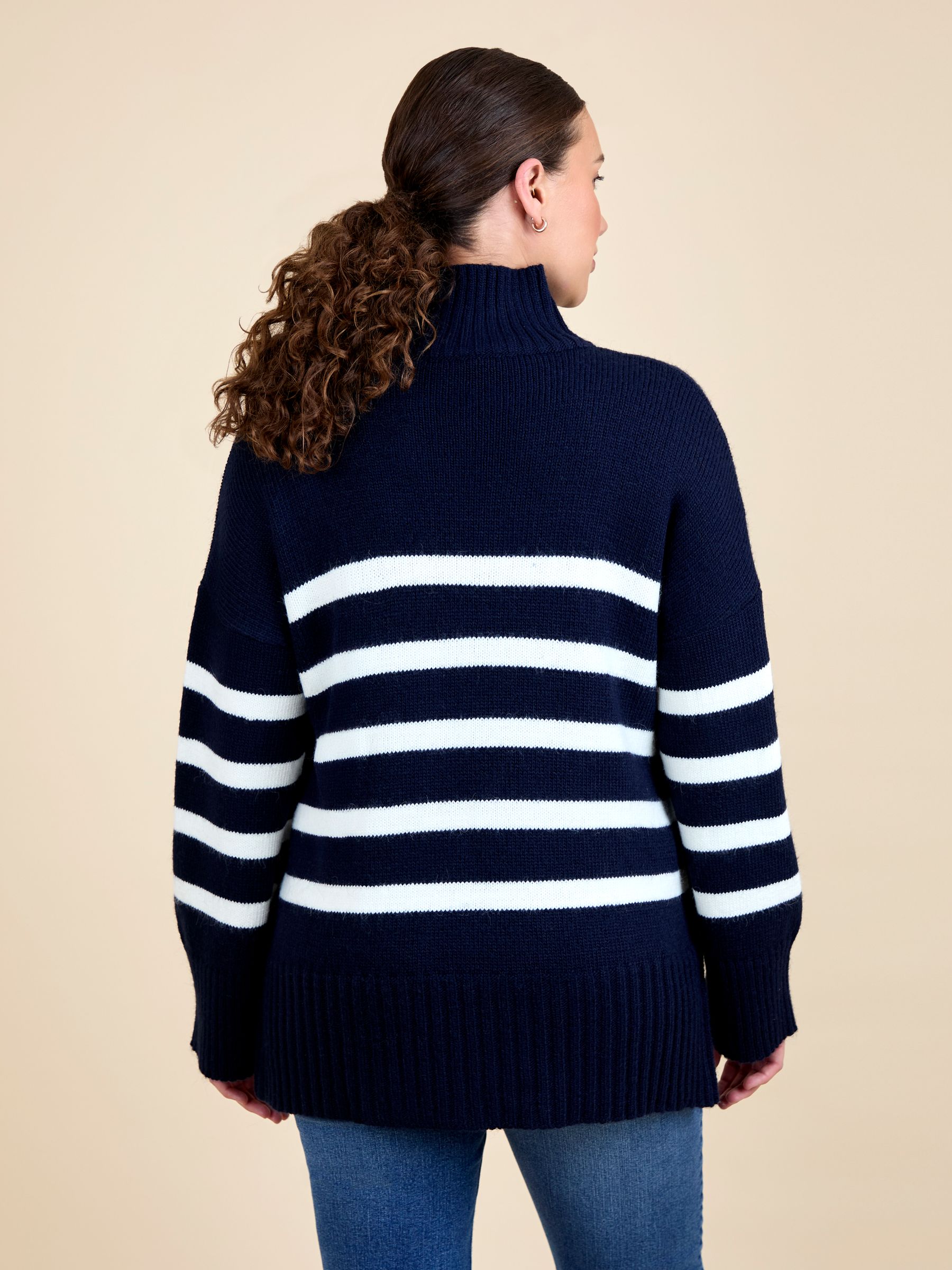 Navy Ecru Stripe Striped Turtleneck Maternity And Nursing Jumper - Image 3 of 5