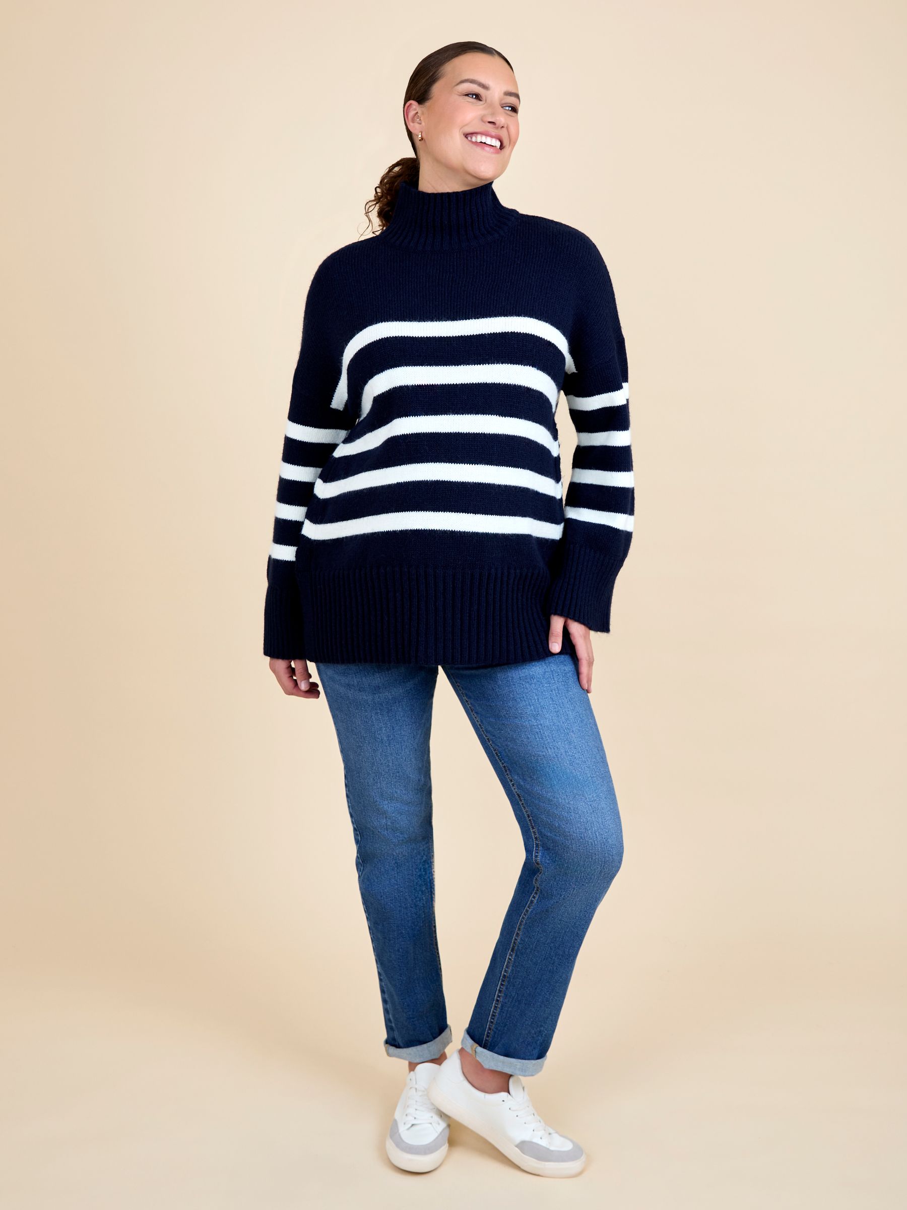 Navy Ecru Stripe Striped Turtleneck Maternity And Nursing Jumper - Image 4 of 5