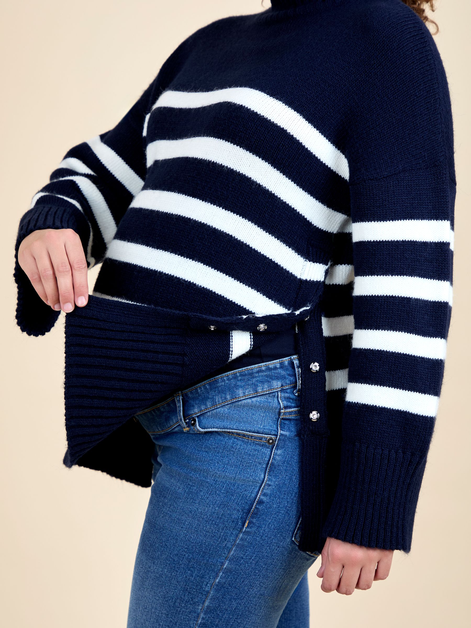 Navy Ecru Stripe Striped Turtleneck Maternity And Nursing Jumper - Image 5 of 5