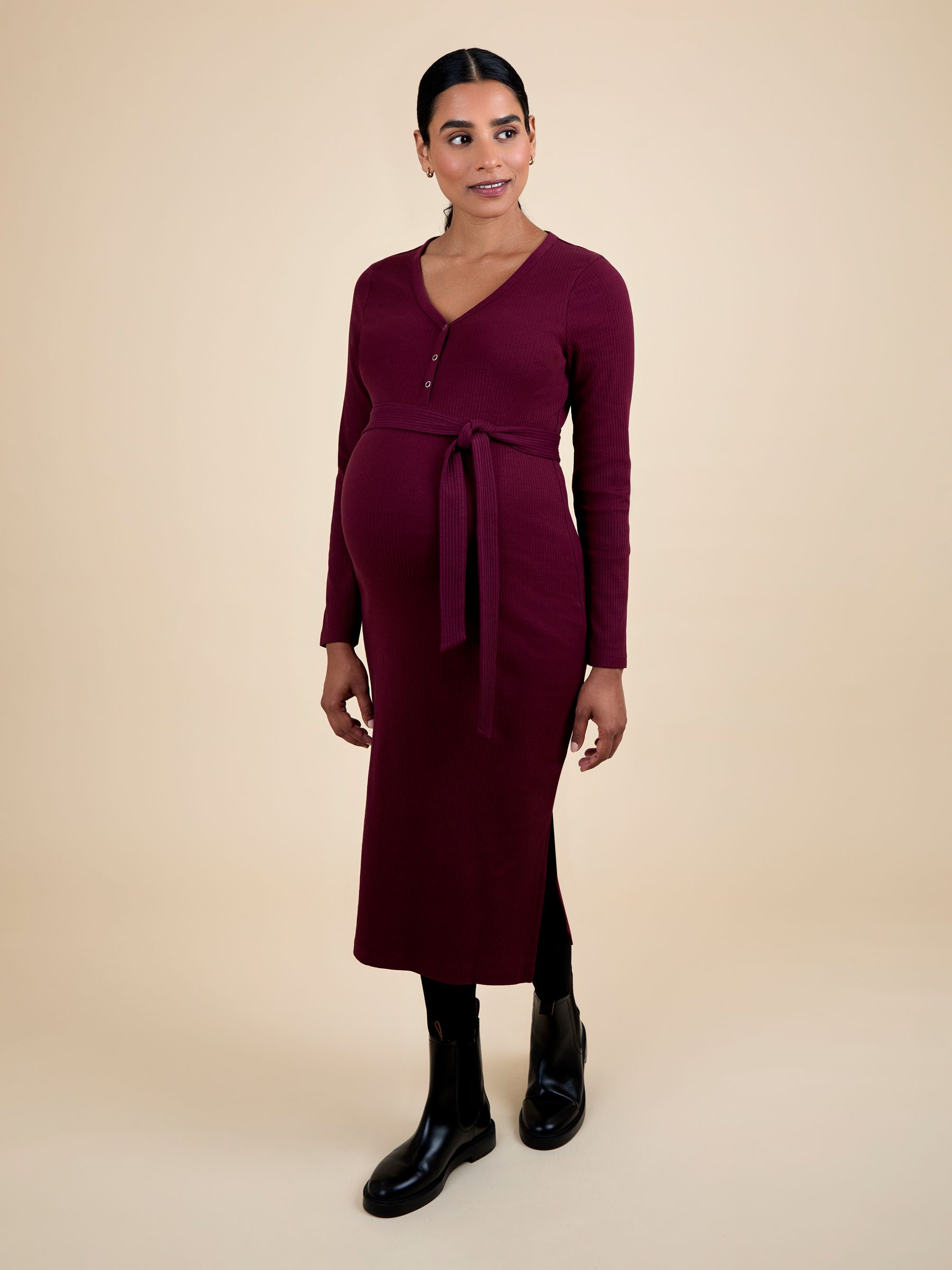 chinese dress ladies Burgundy Knit Maternity Dress