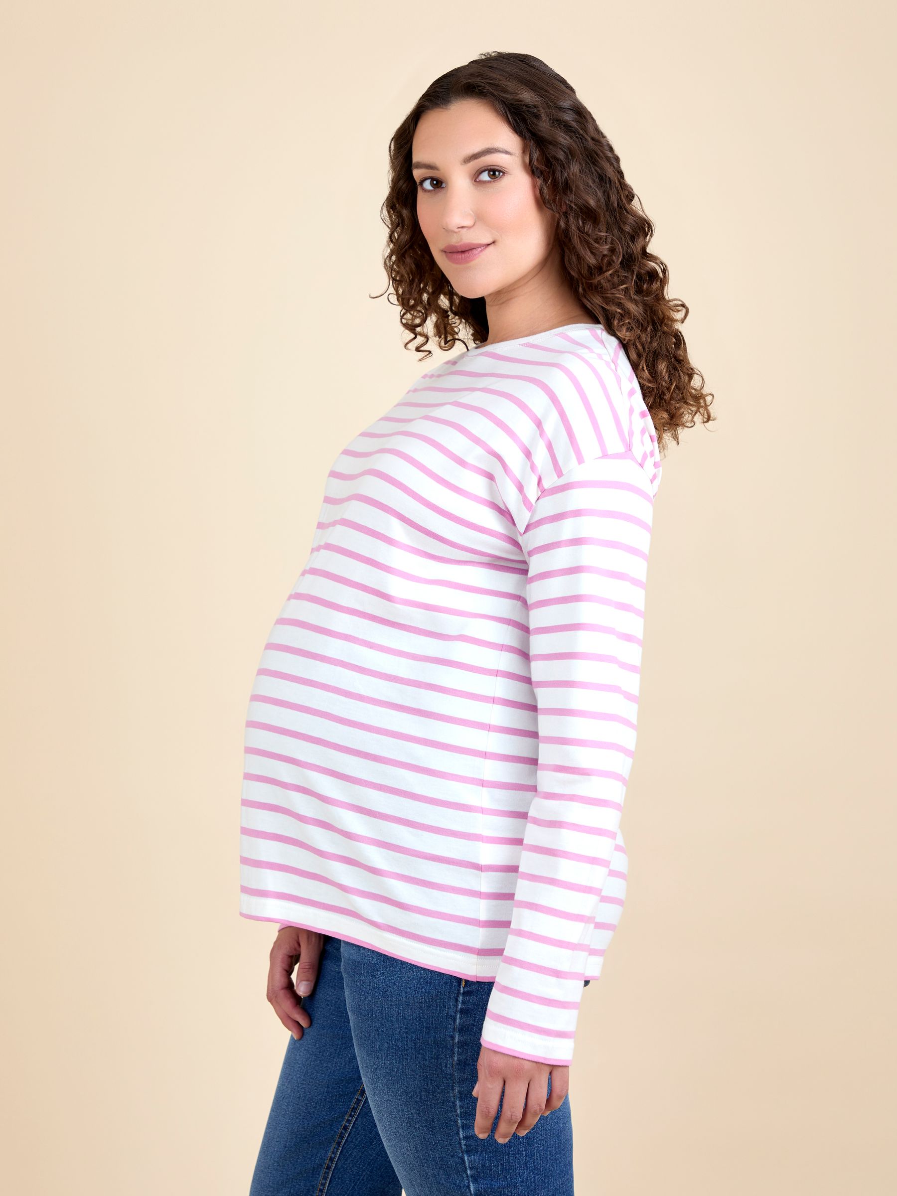 Pink Stripe Long Sleeve Boyfriend Maternity T-Shirt - Image 2 of 4