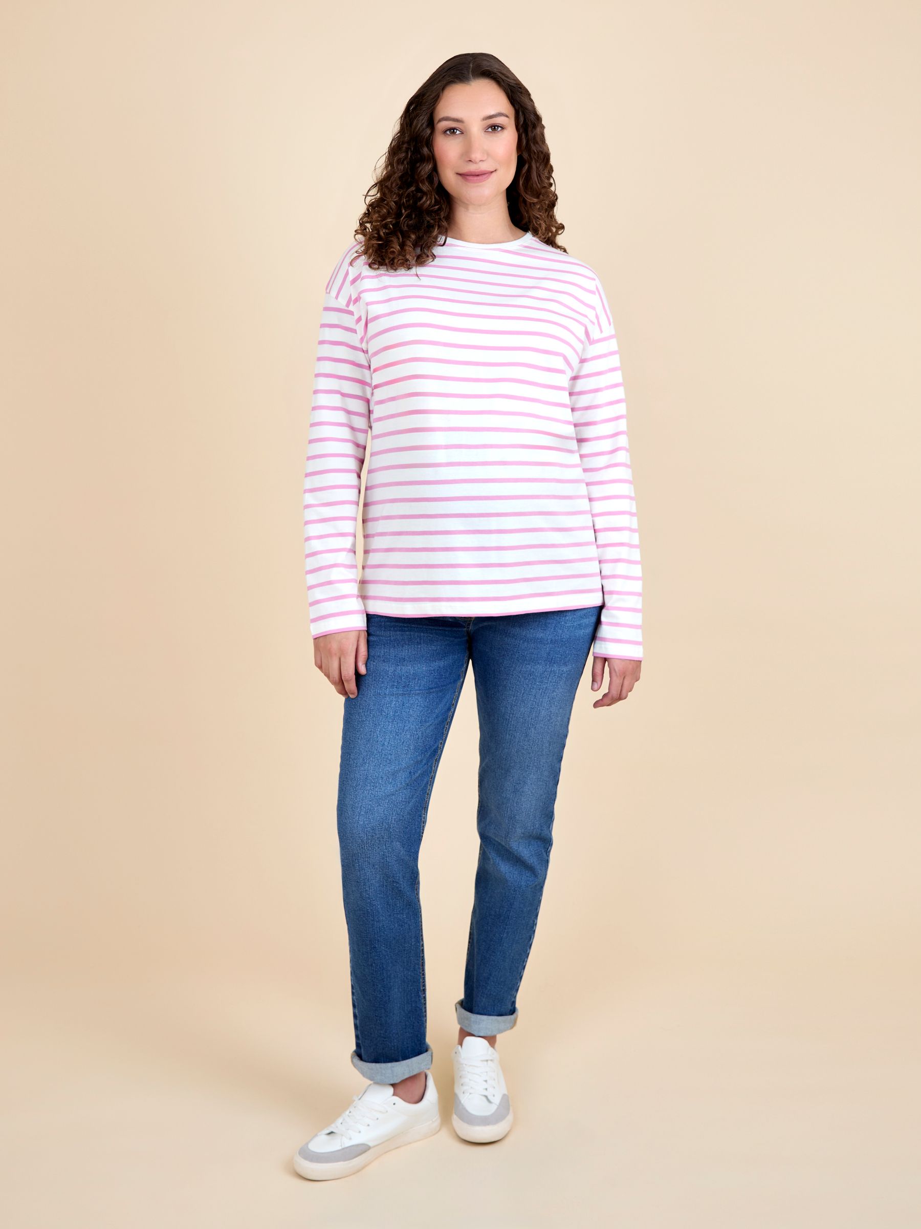 Pink Stripe Long Sleeve Boyfriend Maternity T-Shirt - Image 4 of 4