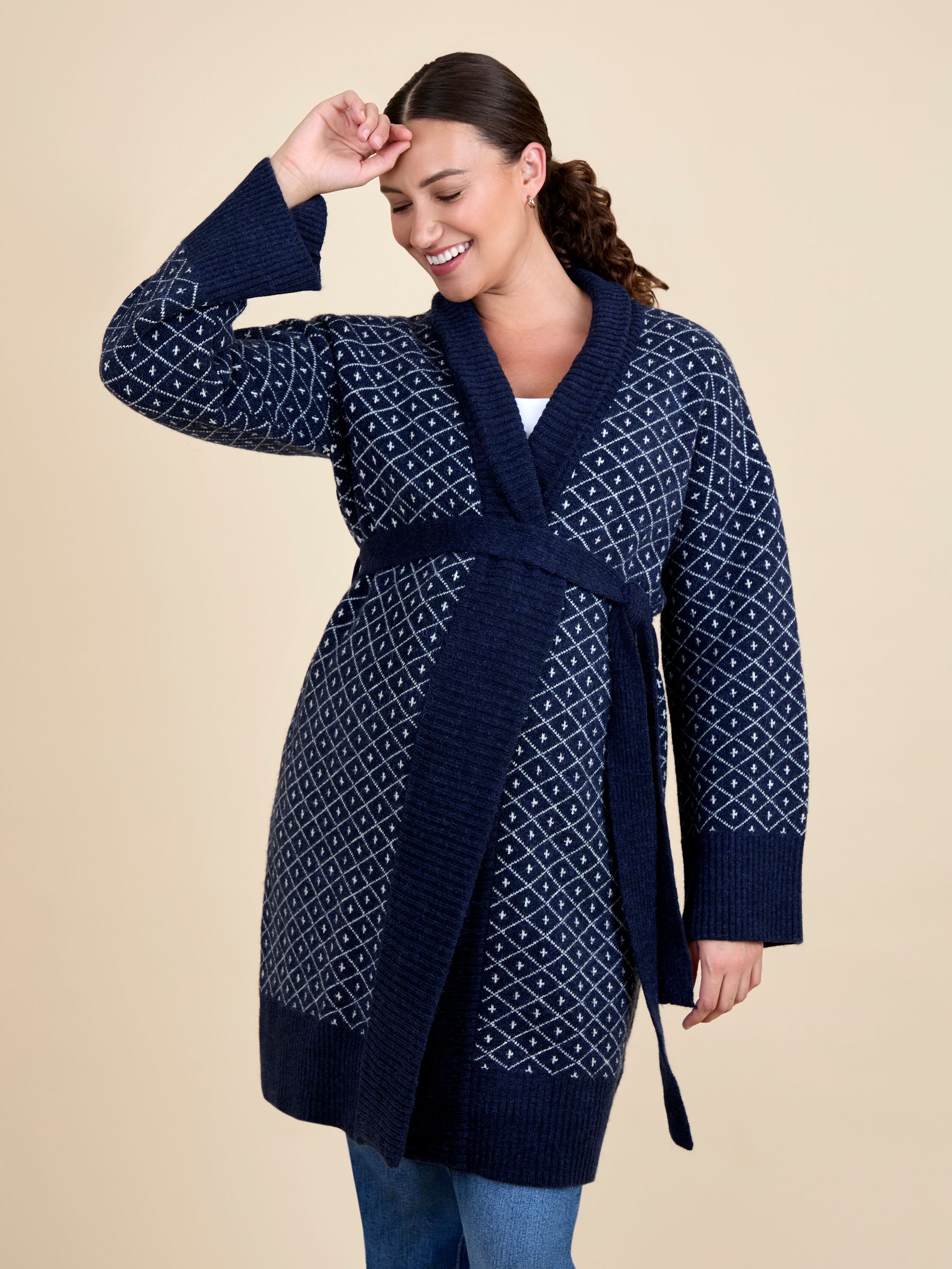 Navy Patterned Shawl Maternity Cardigan - Image 1 of 5