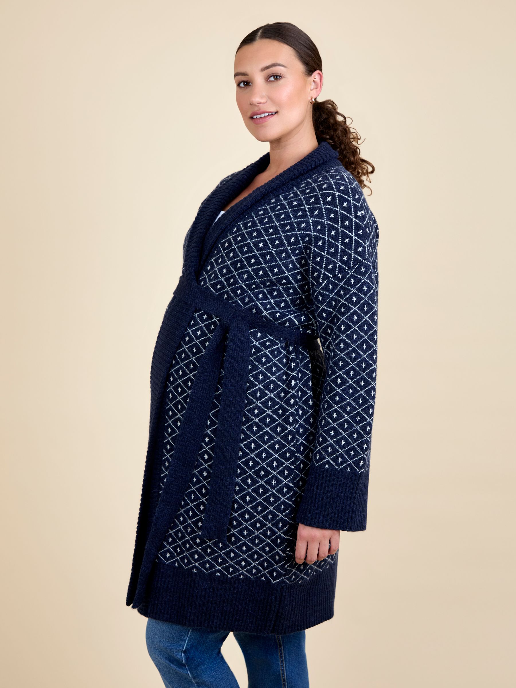 Navy Patterned Shawl Maternity Cardigan - Image 2 of 5