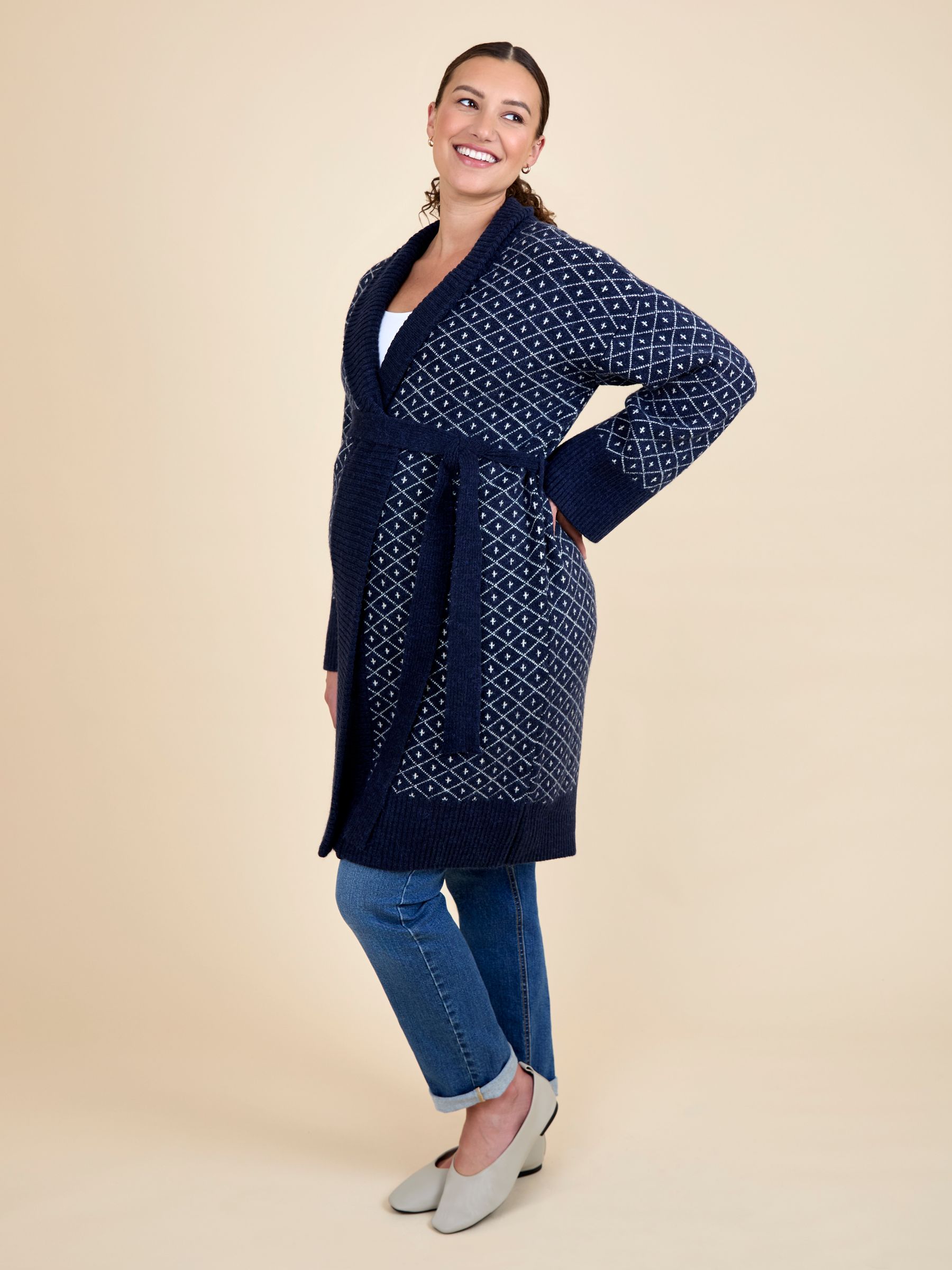 Navy Patterned Shawl Maternity Cardigan - Image 4 of 5