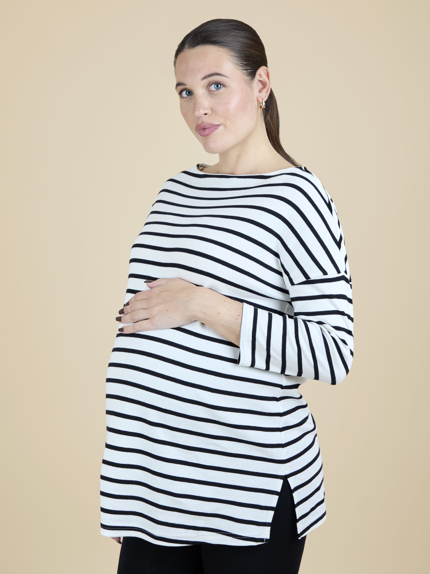 Cream Stripe Tunic Maternity Top - Image 1 of 5