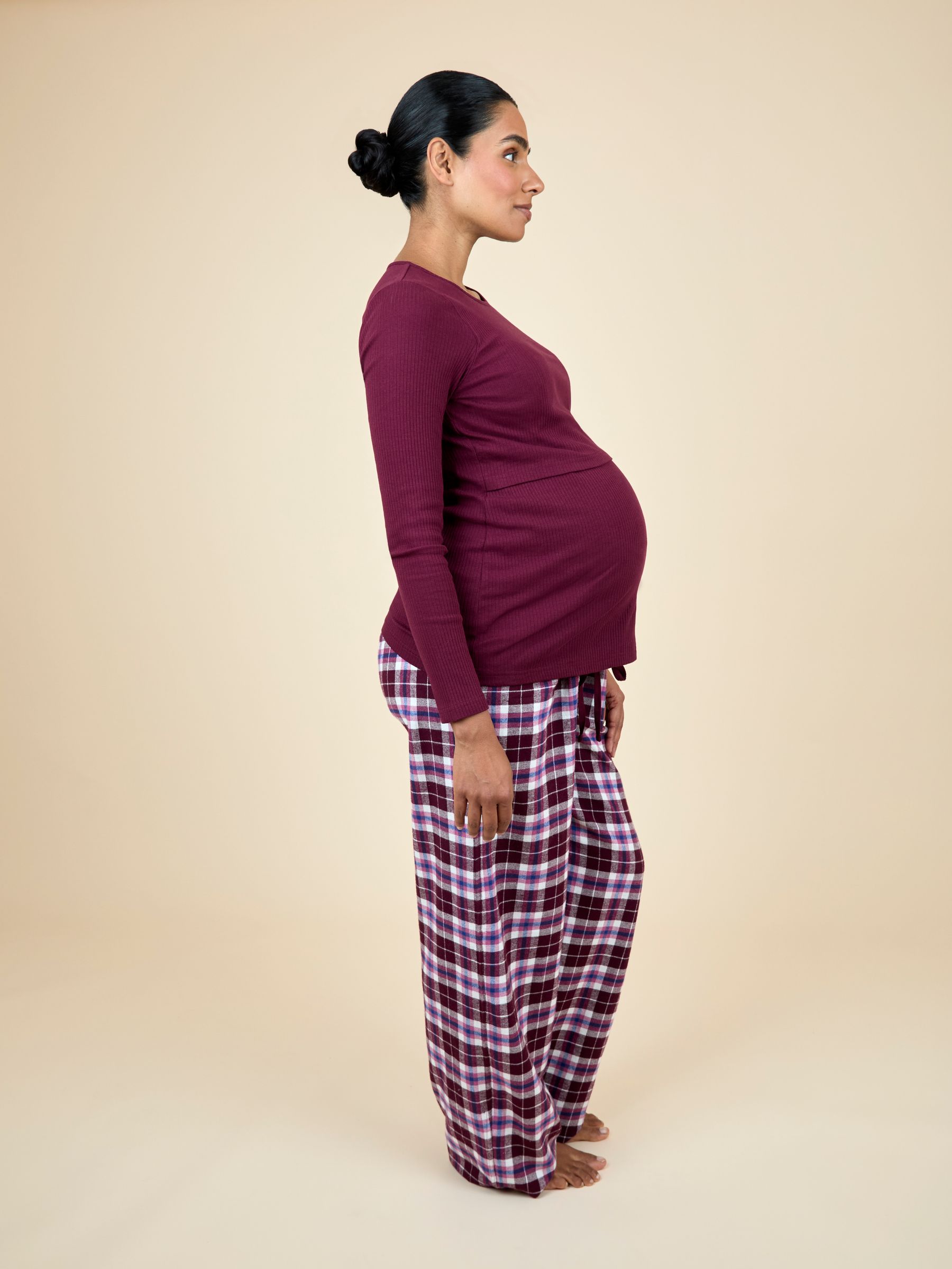 Wine Maternity & Nursing Check Pyjama Set - Image 2 of 6