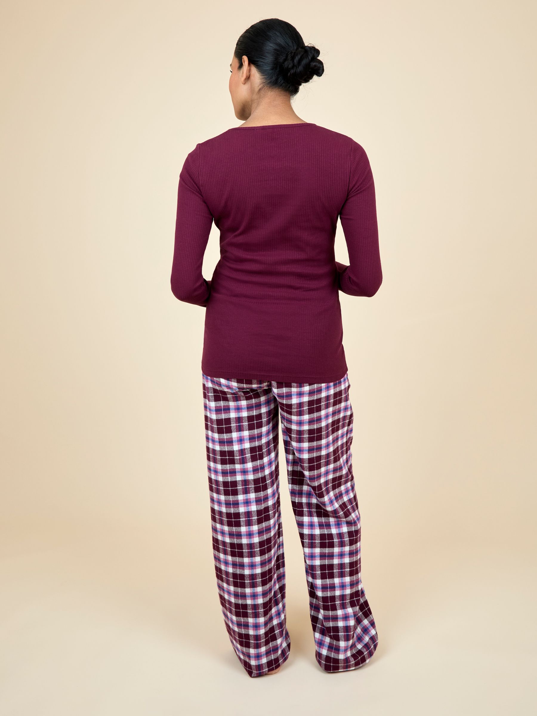 Wine Maternity & Nursing Check Pyjama Set - Image 3 of 6