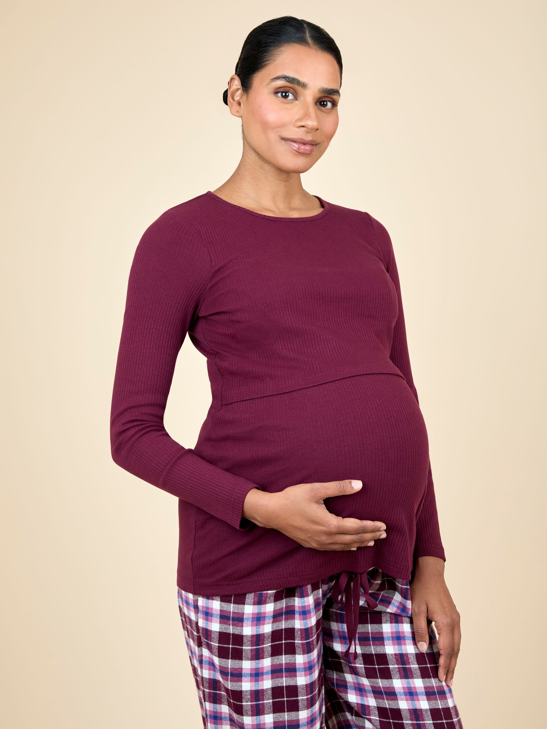 Wine Maternity & Nursing Check Pyjama Set - Image 4 of 6