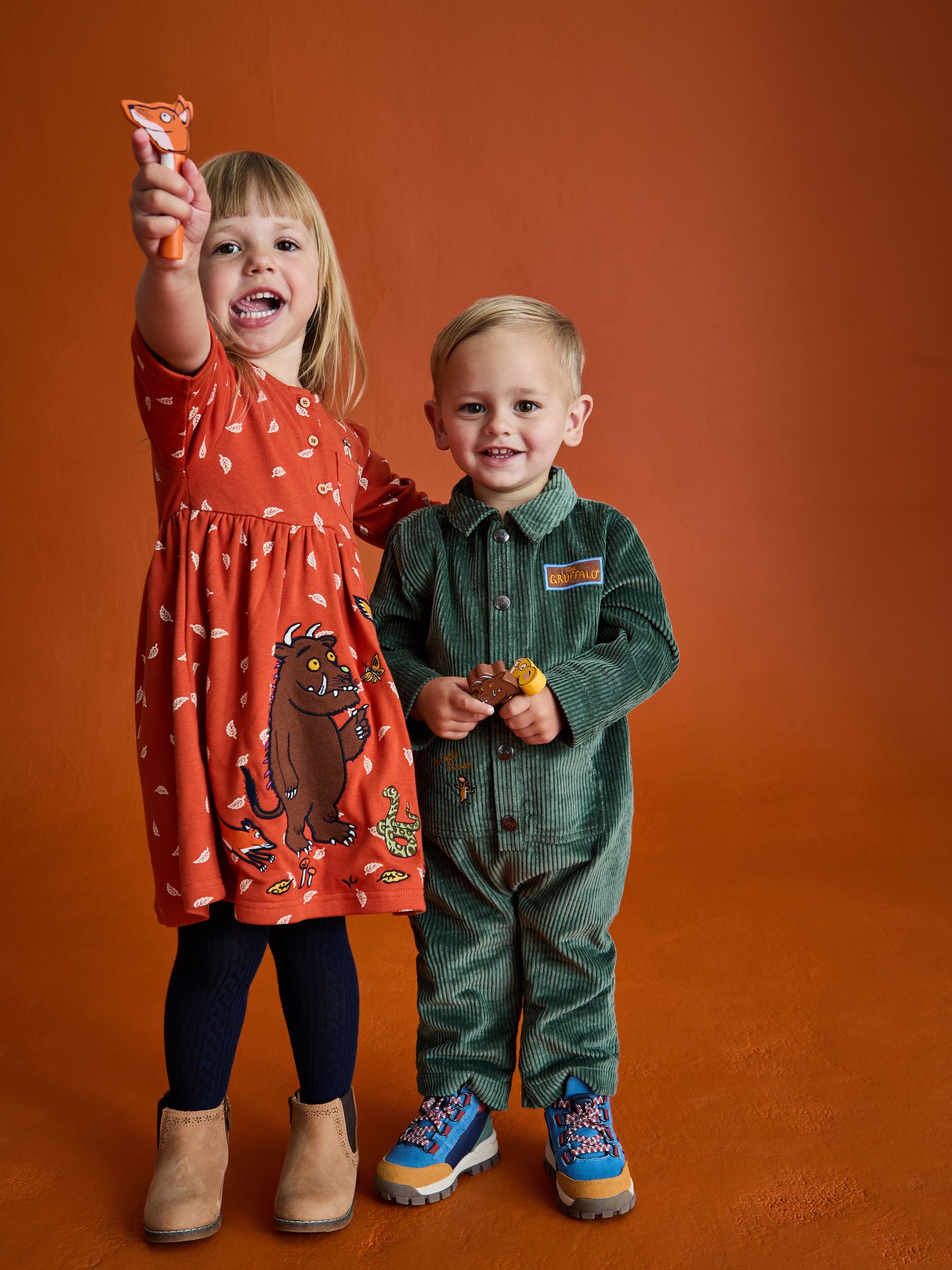 Rust Orange Gruffalo Appliqué Button Front Dress - Image 5 of 11