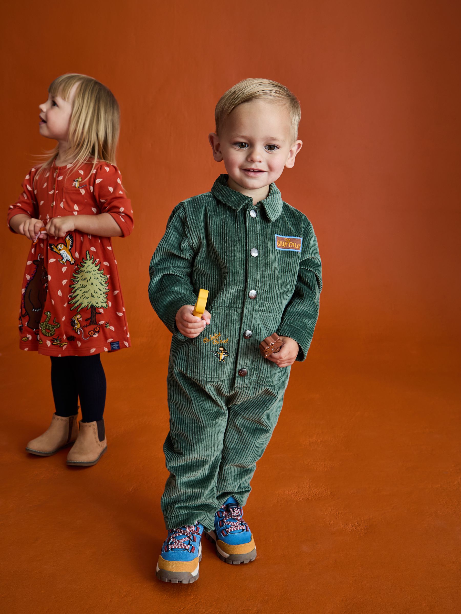 Rust Orange Gruffalo Appliqué Button Front Dress - Image 6 of 11