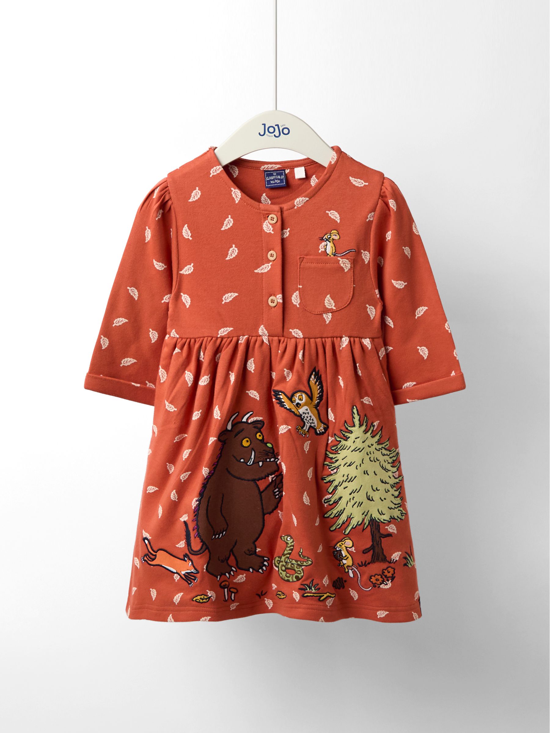 Rust Orange Gruffalo Appliqué Button Front Dress - Image 8 of 11
