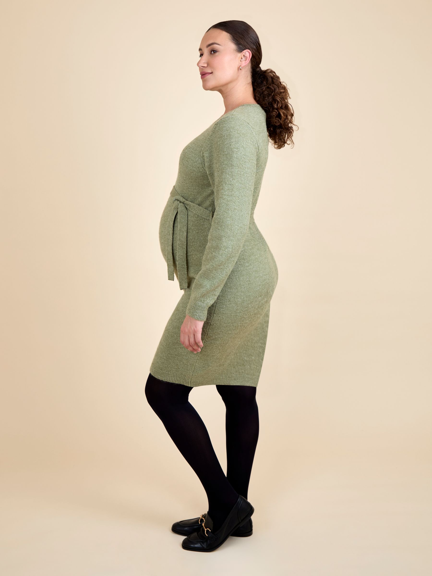 Khaki Maternity Crew Neck Knitted Dress - Image 2 of 5