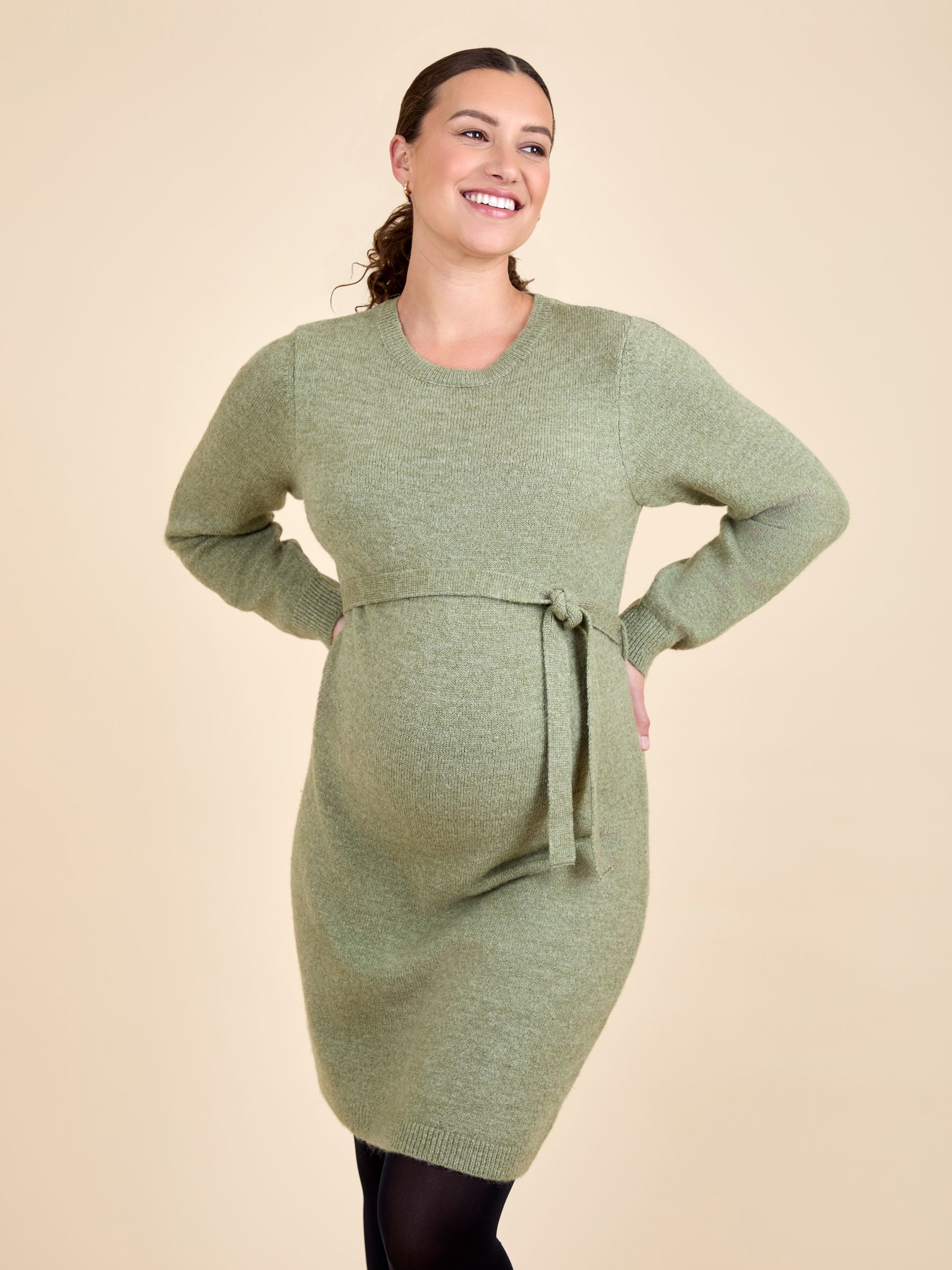Khaki Maternity Crew Neck Knitted Dress - Image 4 of 5