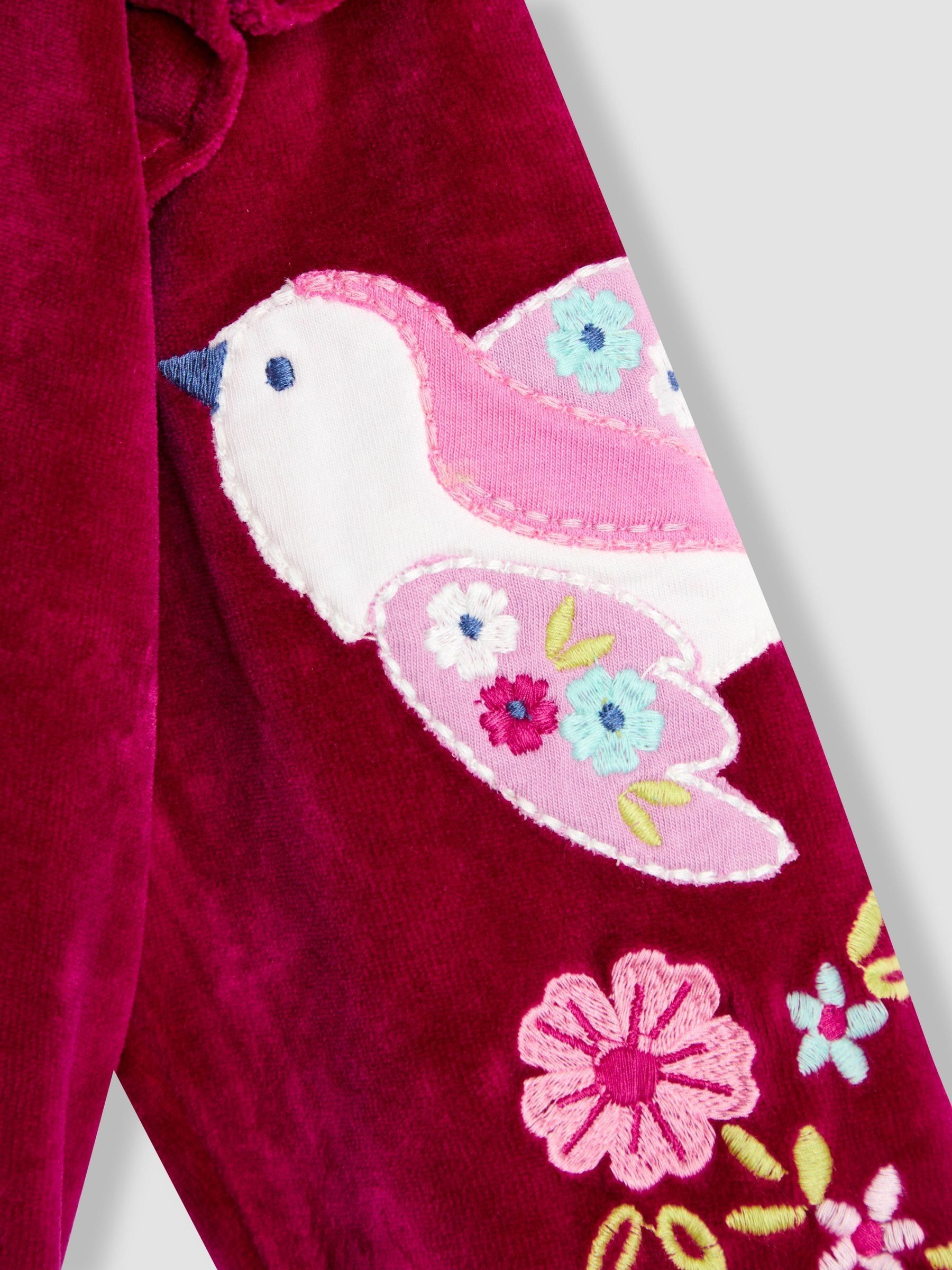 Berry Floral Bird Embroidered Frill Velour Jacket - Image 2 of 4