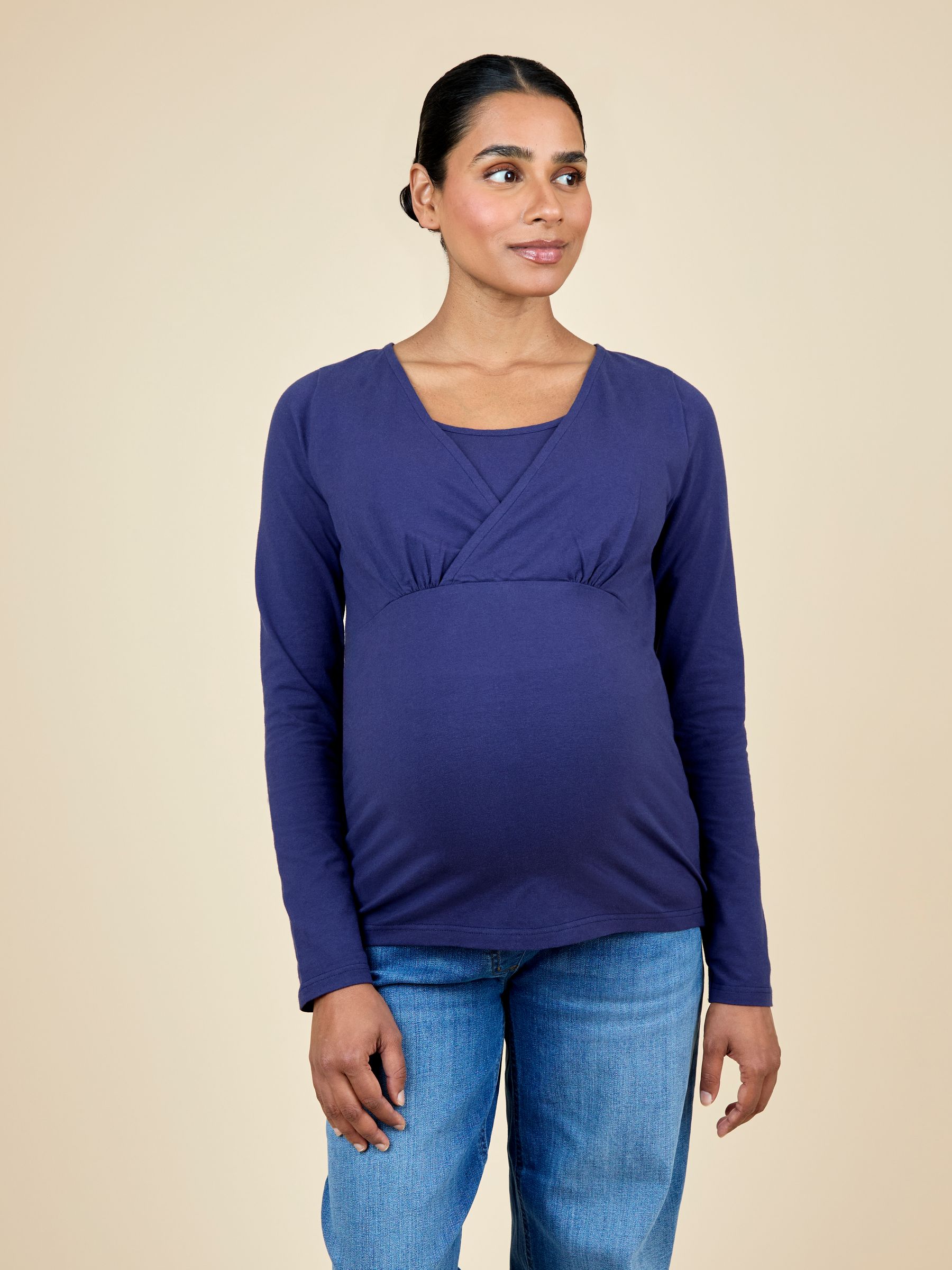 Navy Ecru Stripe 2-Pack Maternity & Nursing Tops - Image 11 of 15