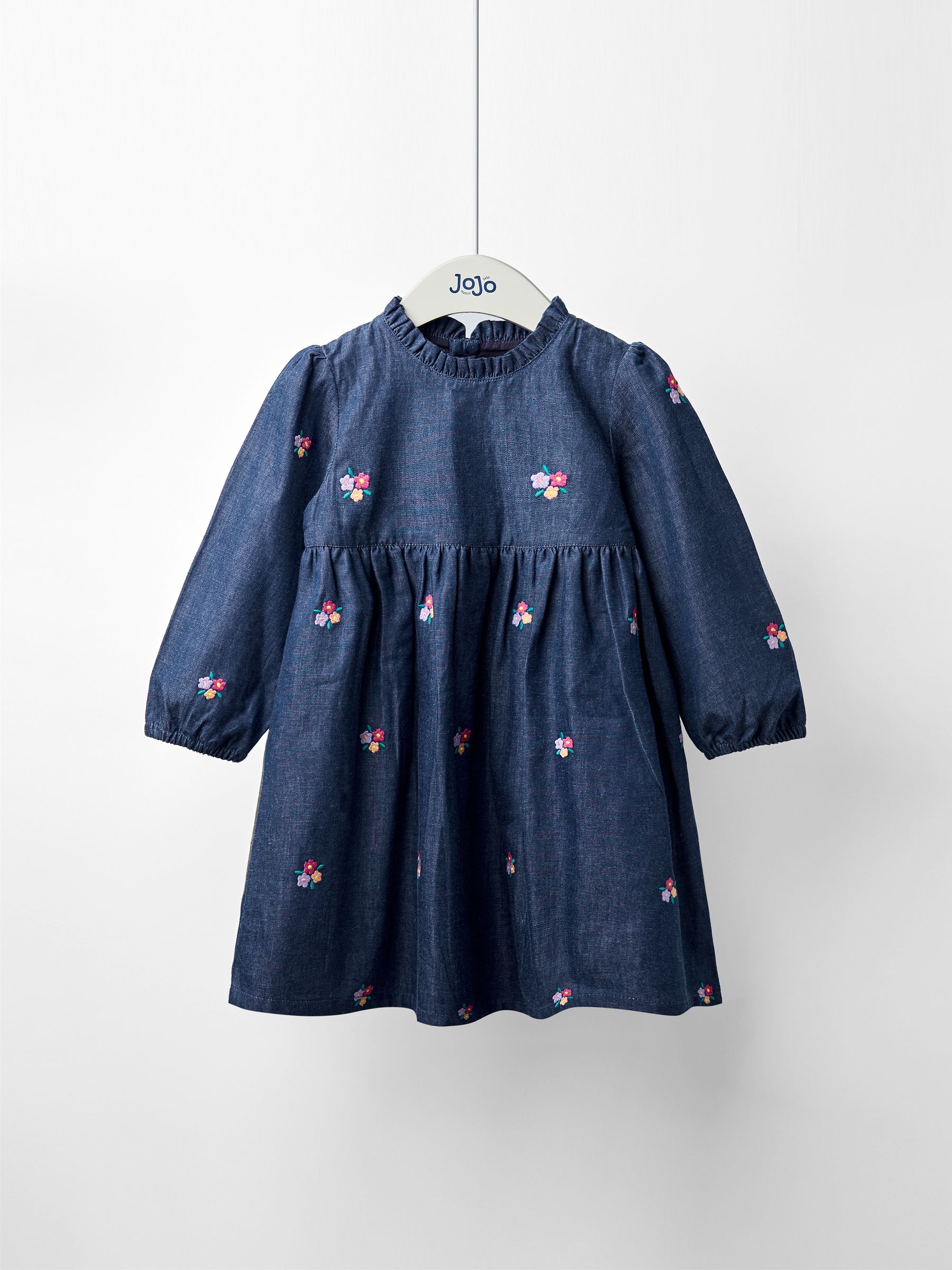Blue Denim Chambray Embroidered Puff Sleeve Dress | JoJo Maman Bb USA Blue Denim Chambray Embroidered Puff Sleeve Dress | JoJo Maman Bb USA