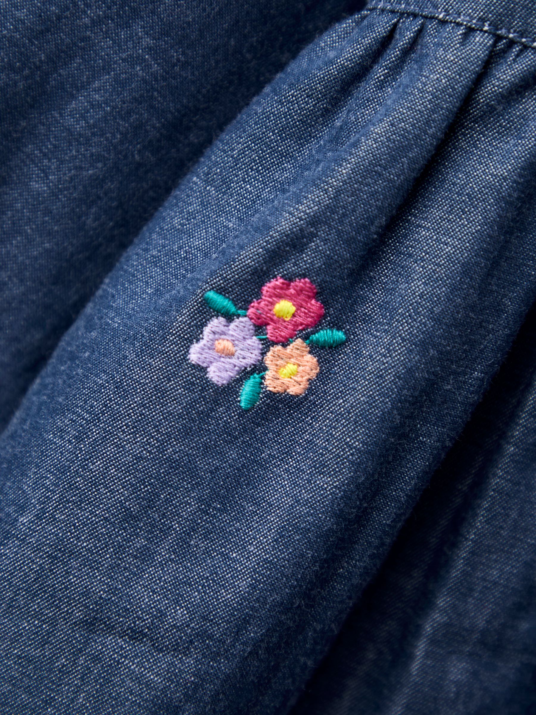 Blue Chambray Embroidered Puff Sleeve Dress - Image 7 of 7