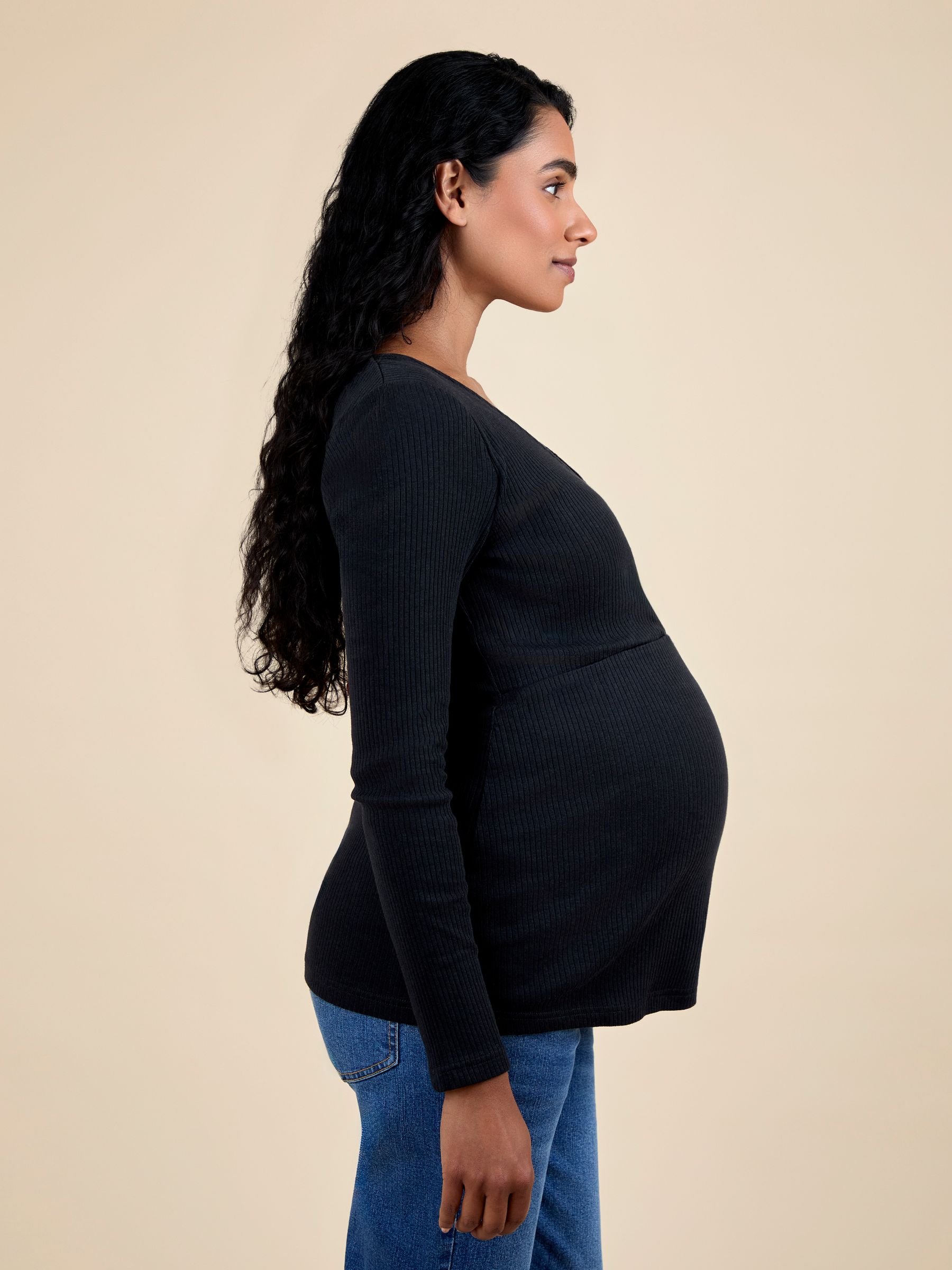 Black Wrap Maternity & Nursing Long Sleeve Ribbed Top - Image 2 of 5