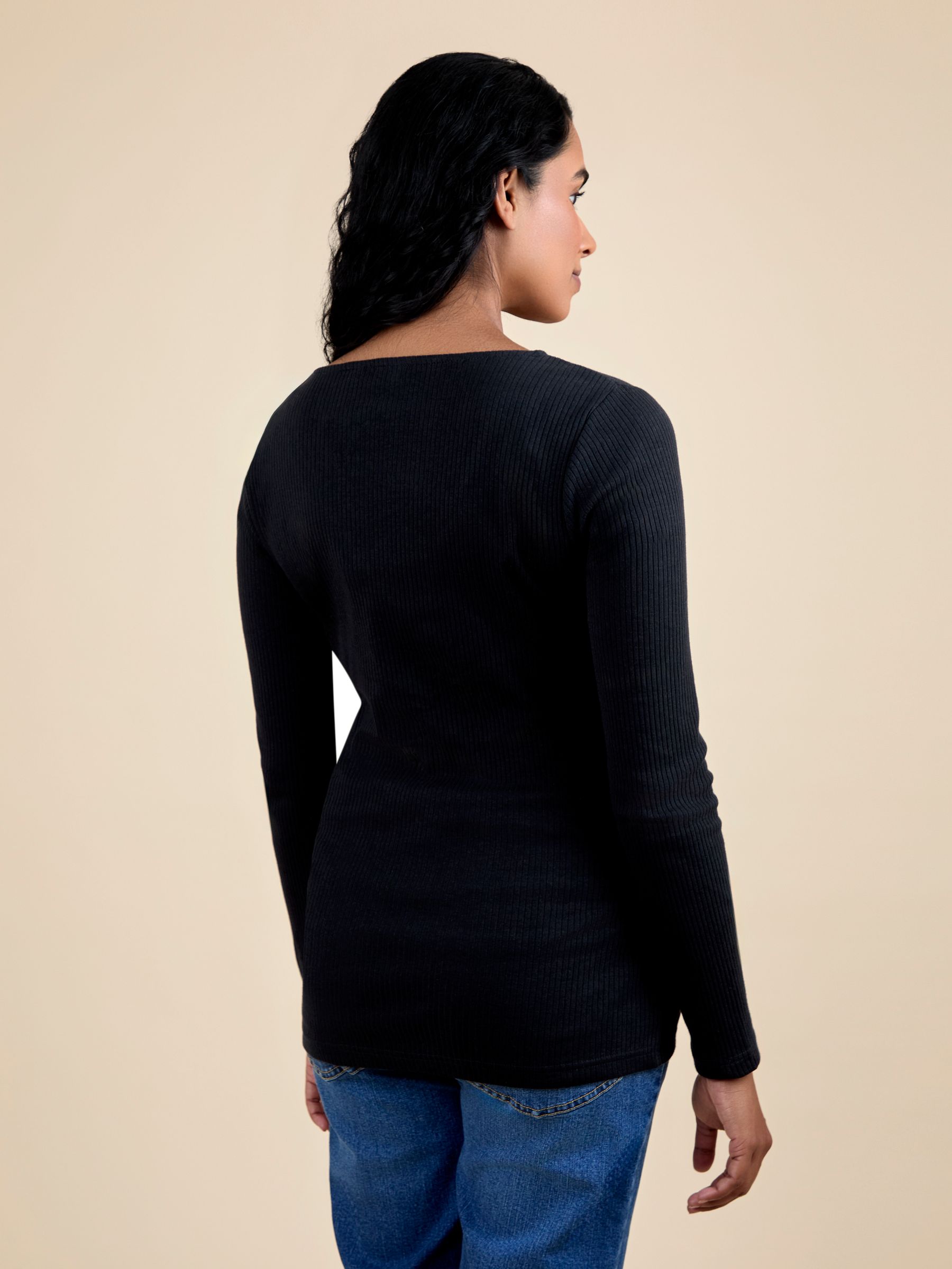 Black Wrap Maternity & Nursing Long Sleeve Ribbed Top - Image 3 of 5