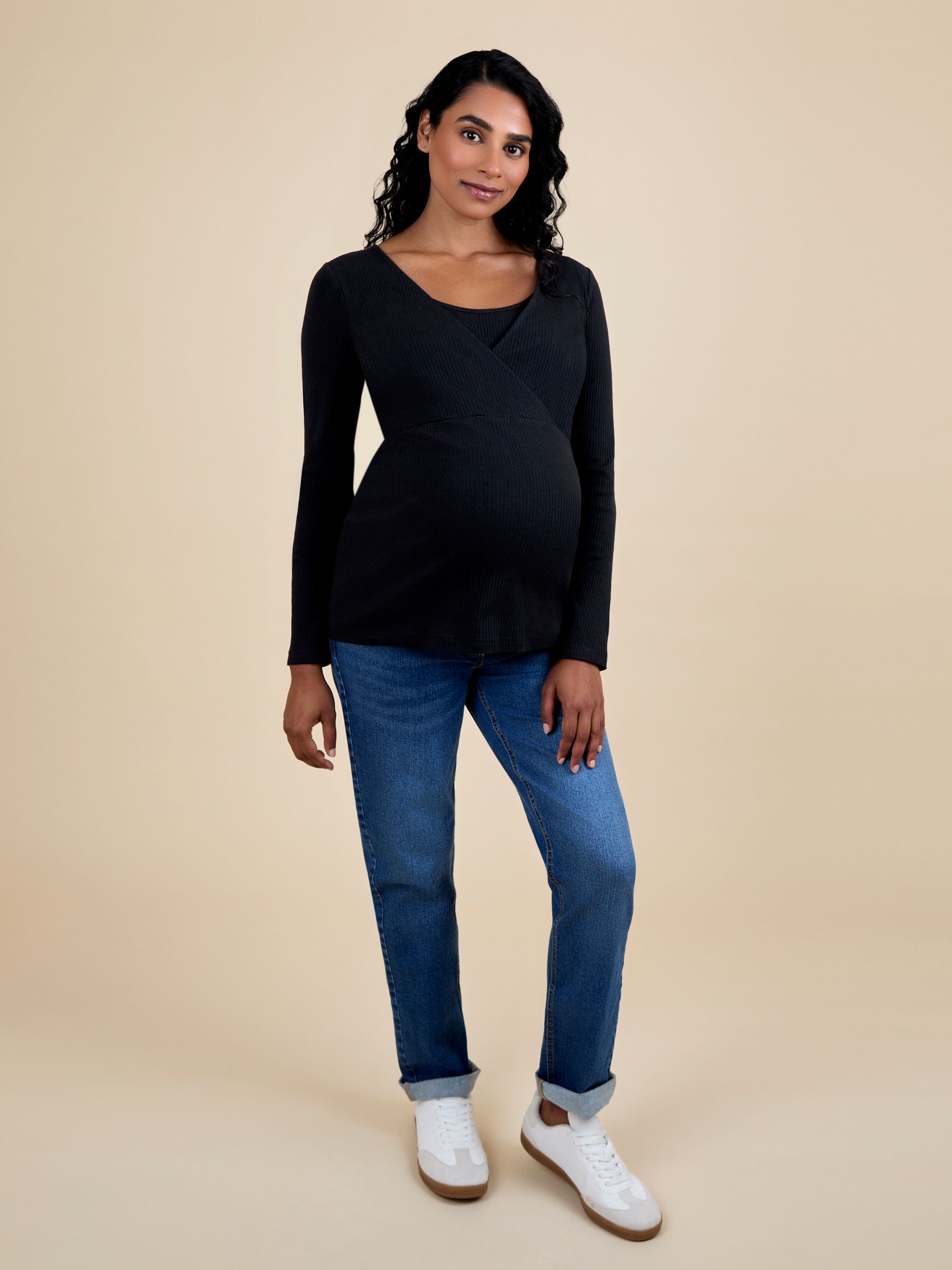 Black Wrap Maternity & Nursing Long Sleeve Ribbed Top - Image 4 of 5