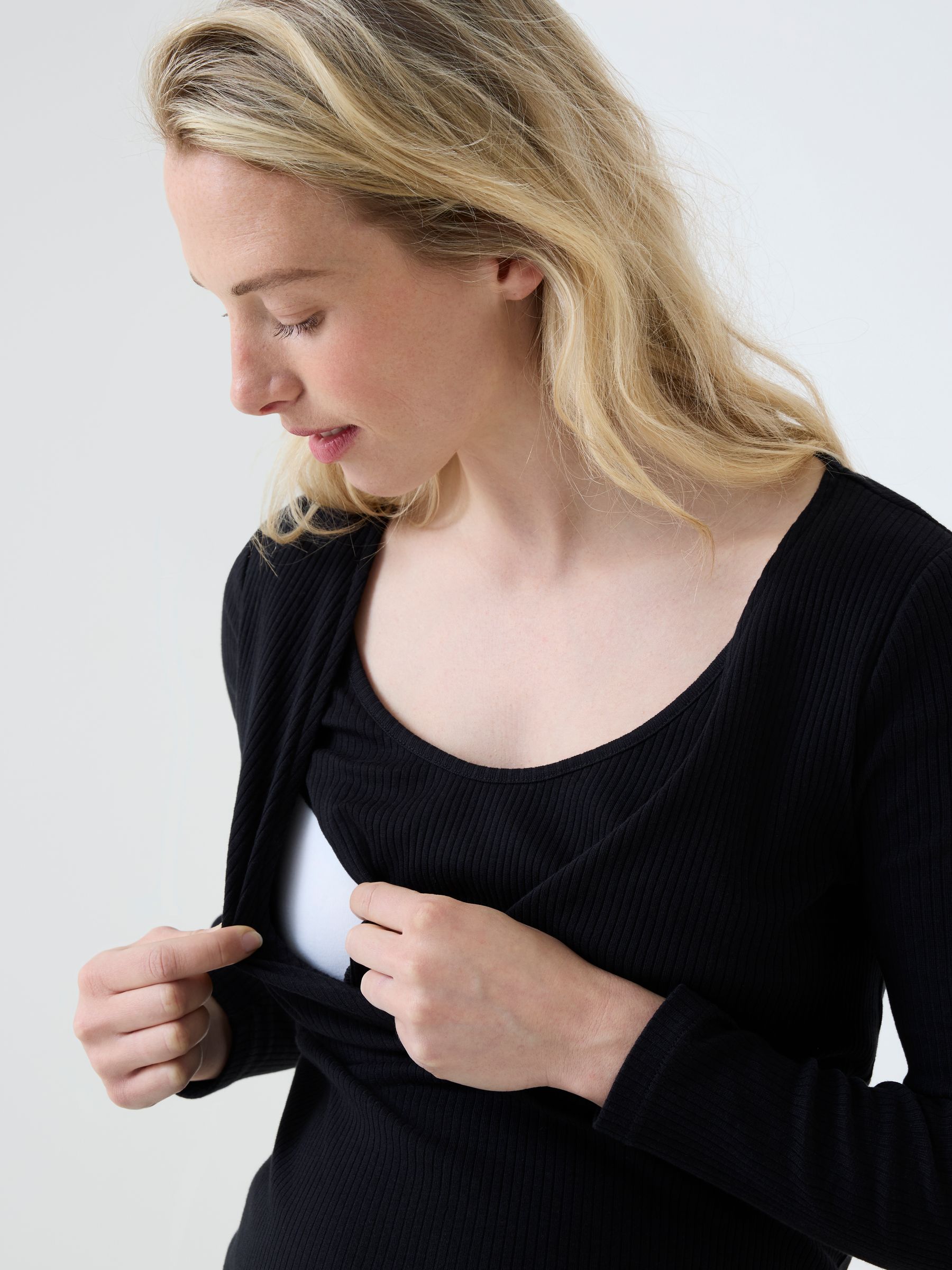 Black Wrap Maternity & Nursing Long Sleeve Ribbed Top - Image 6 of 6