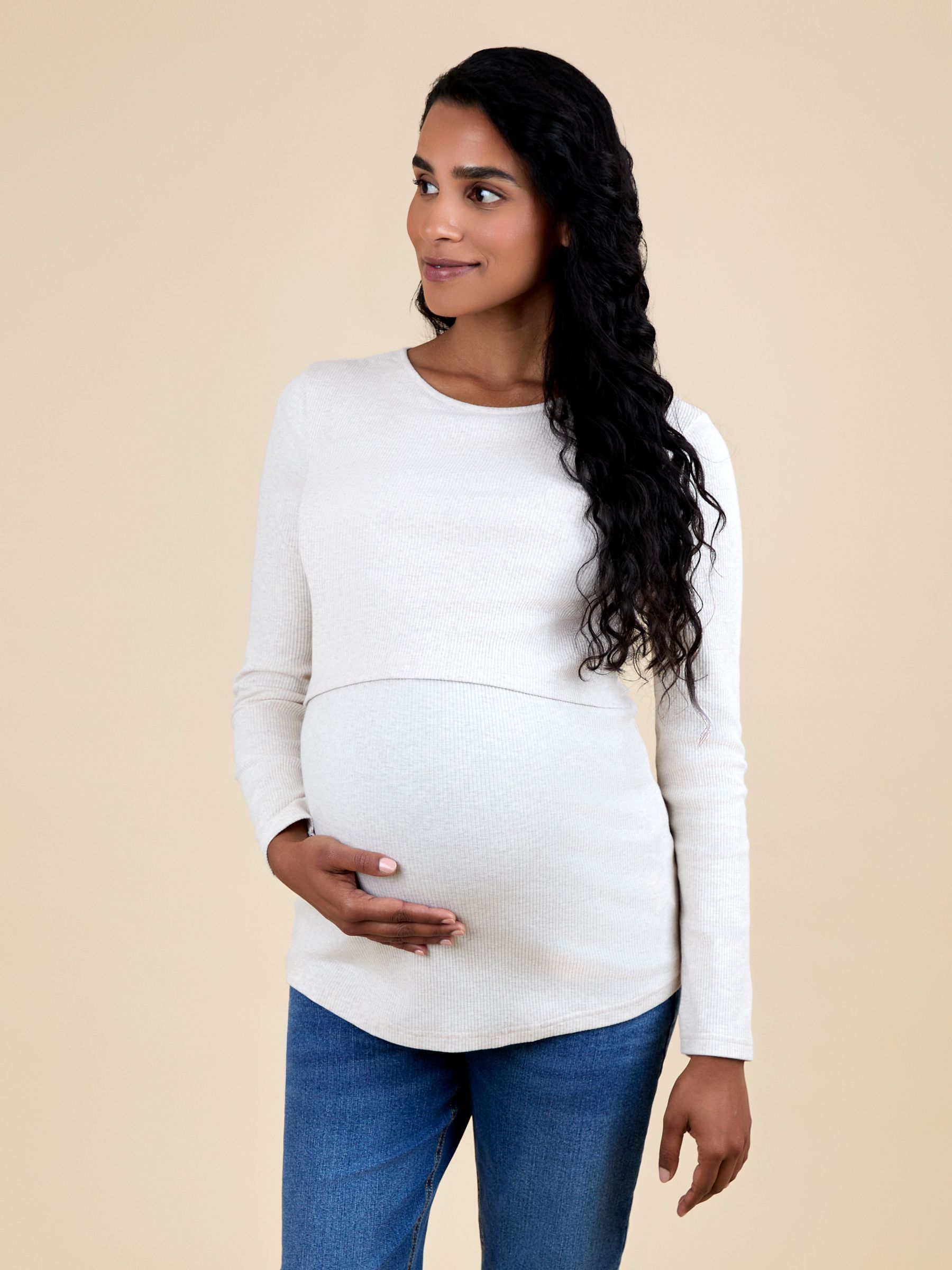 Oatmeal 2-Pack Ribbed Maternity & Nursing Top - Image 1 of 5