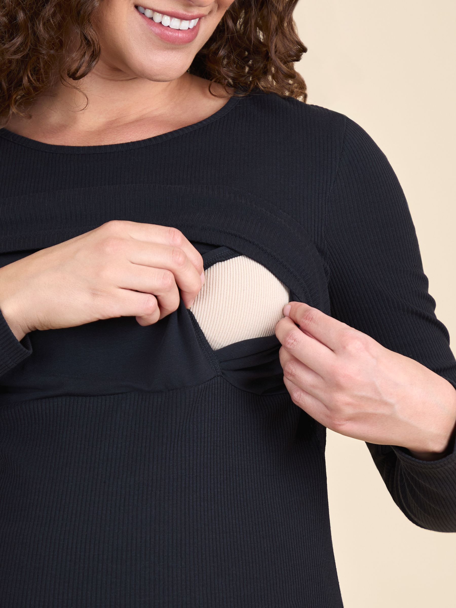 Oatmeal 2-Pack Ribbed Maternity & Nursing Top - Image 10 of 15